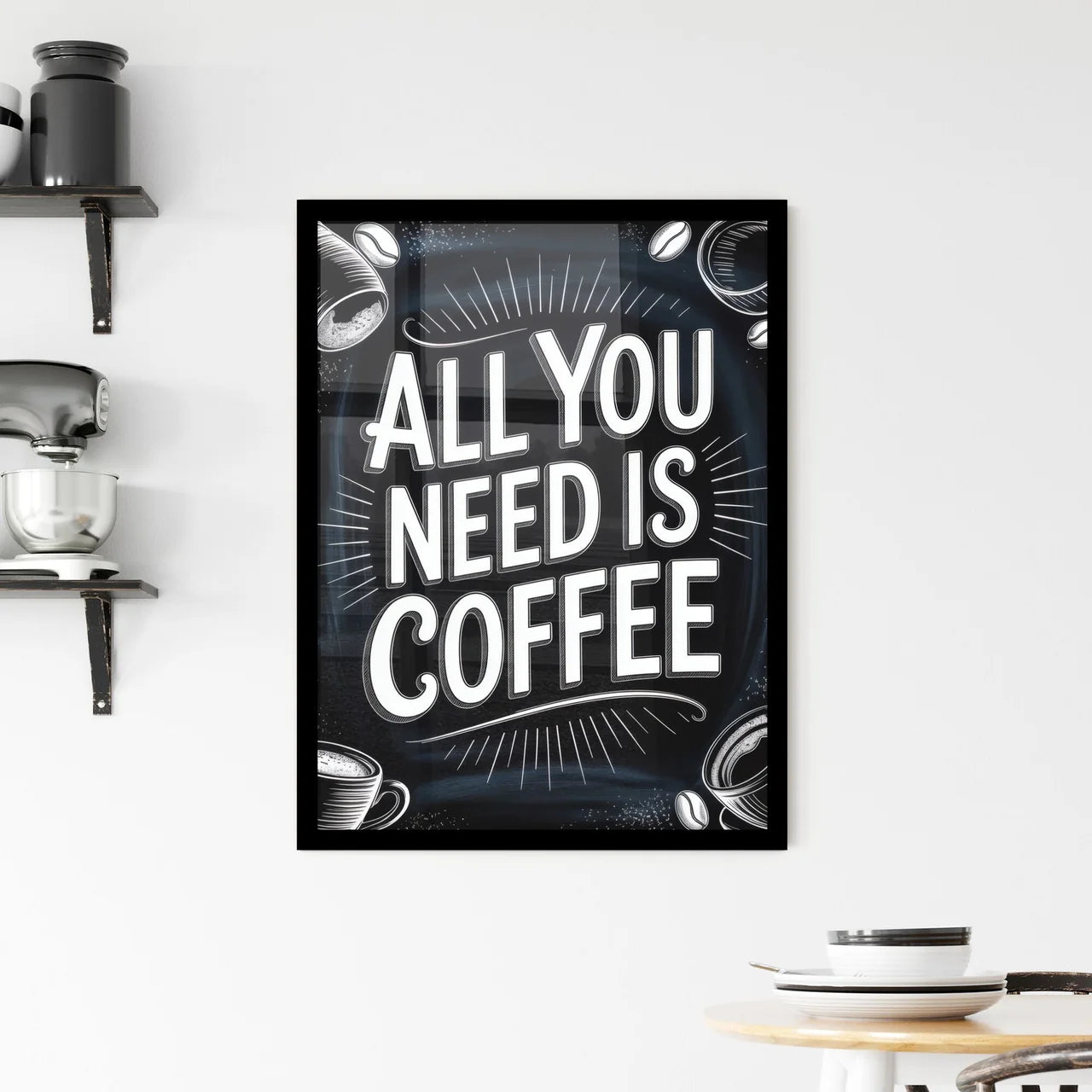All You Need Is Coffee: A Whimsical and Inviting Coffee-Themed Design for Enthusiasts. Framed Print