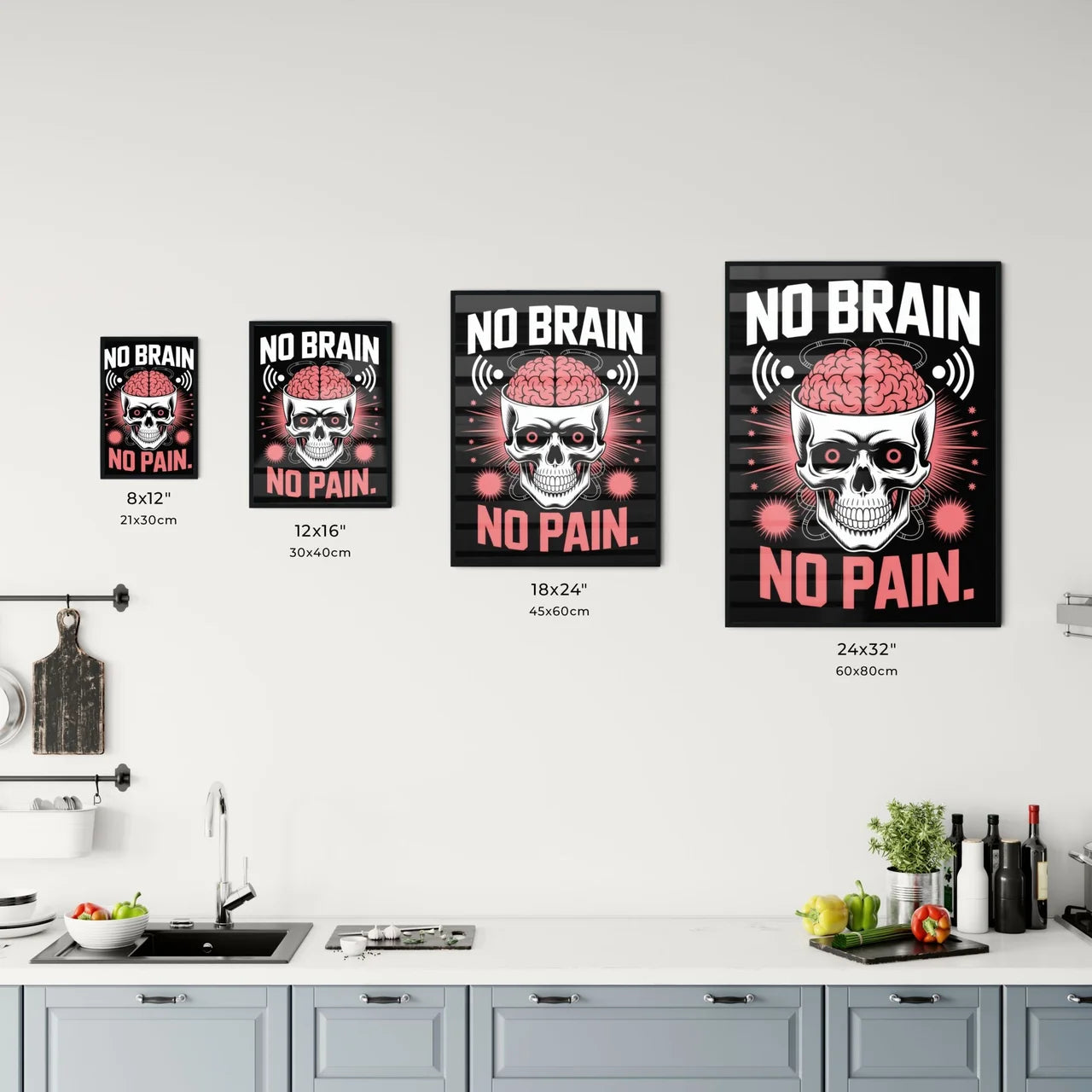 Bold Skull Design with Brain Typography: Embrace the No Brain, No Pain Attitude. Chart