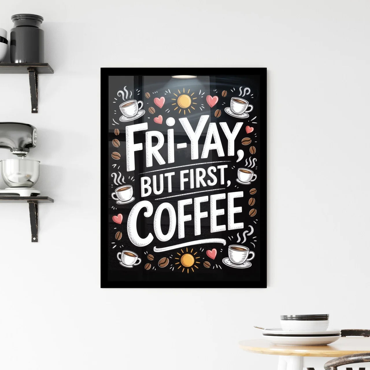 Celebrate the Weekend with Coffee: A Vibrant Friday Greeting for Coffee Lovers Framed Print