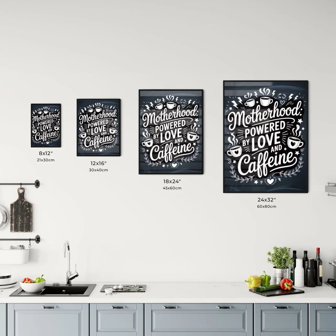 Celebrating Motherhood: A Whimsical Typography Design Highlighting Love and Caffeine Essentials for Moms Chart