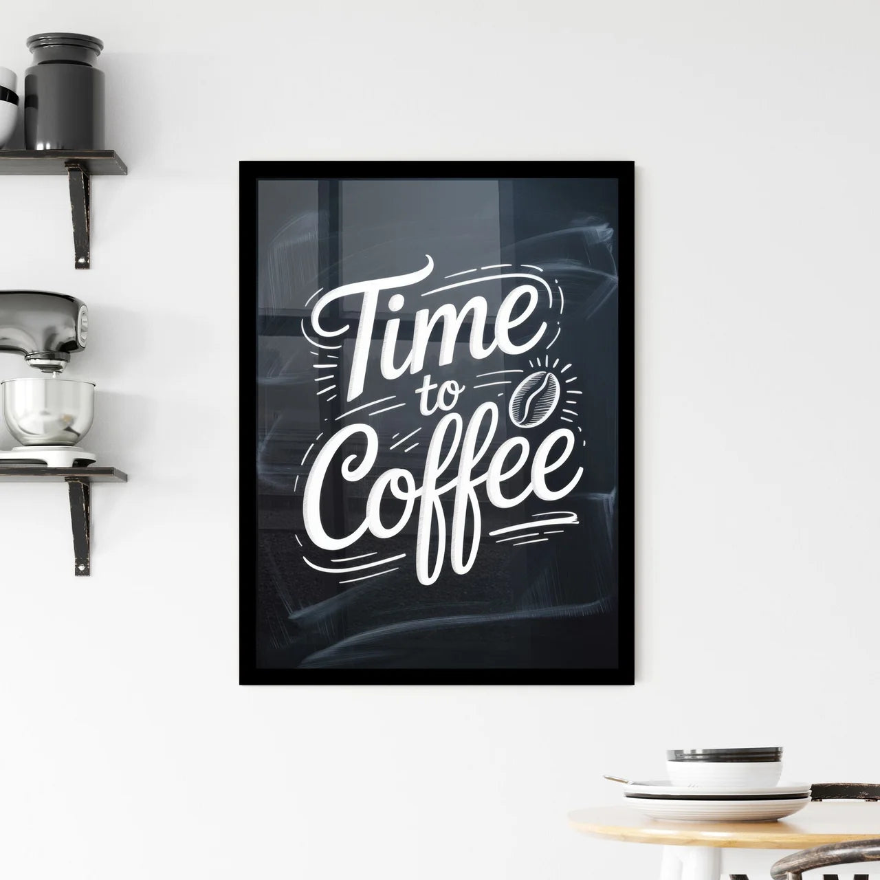 Chalkboard Styling: Coffee Themed Typography for Inviting Morning Energization and Cozy Café Atmosphere. Framed Print
