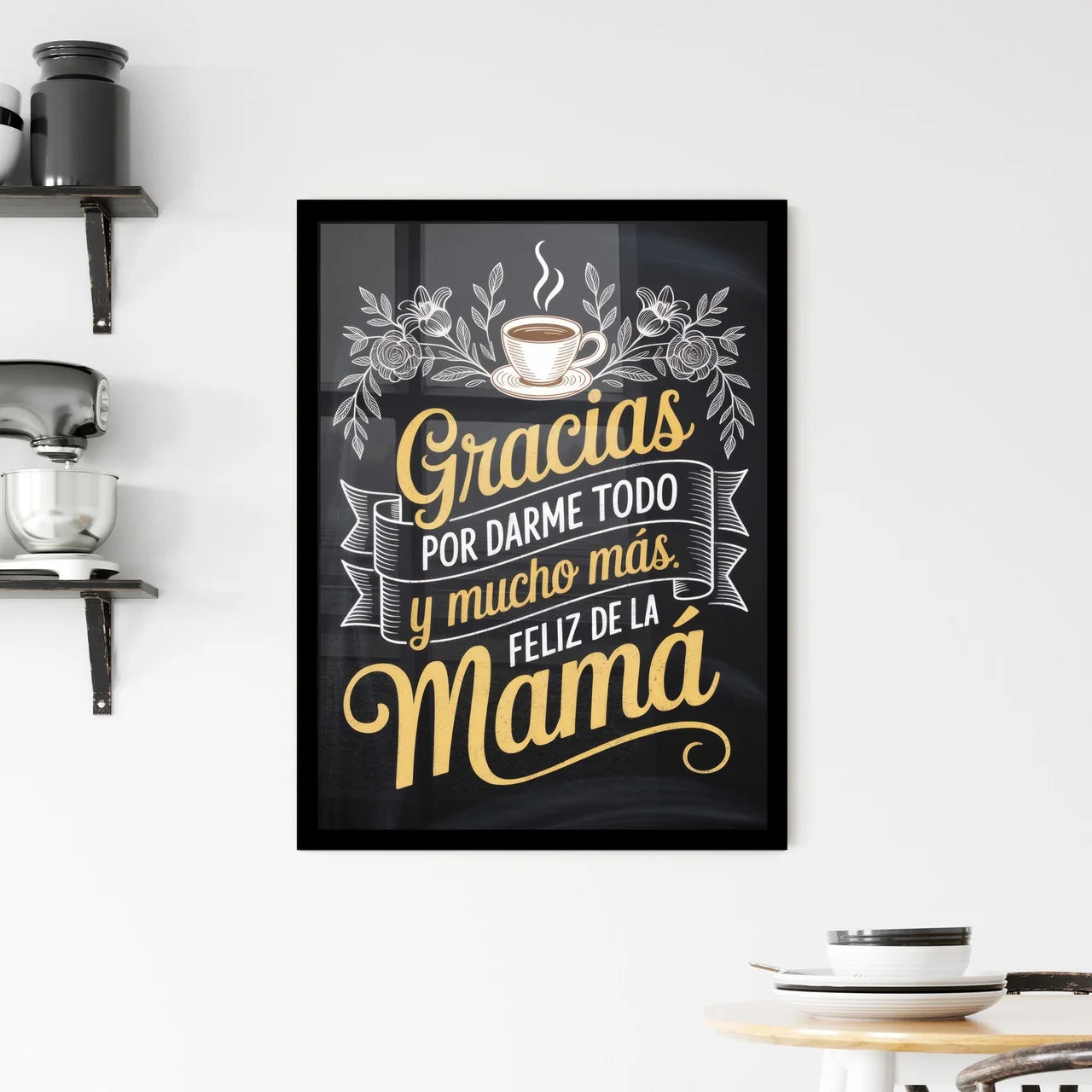 Chalkboard Style Thank You Message for Mother's Day Celebration with Decorative Elements. Framed Print