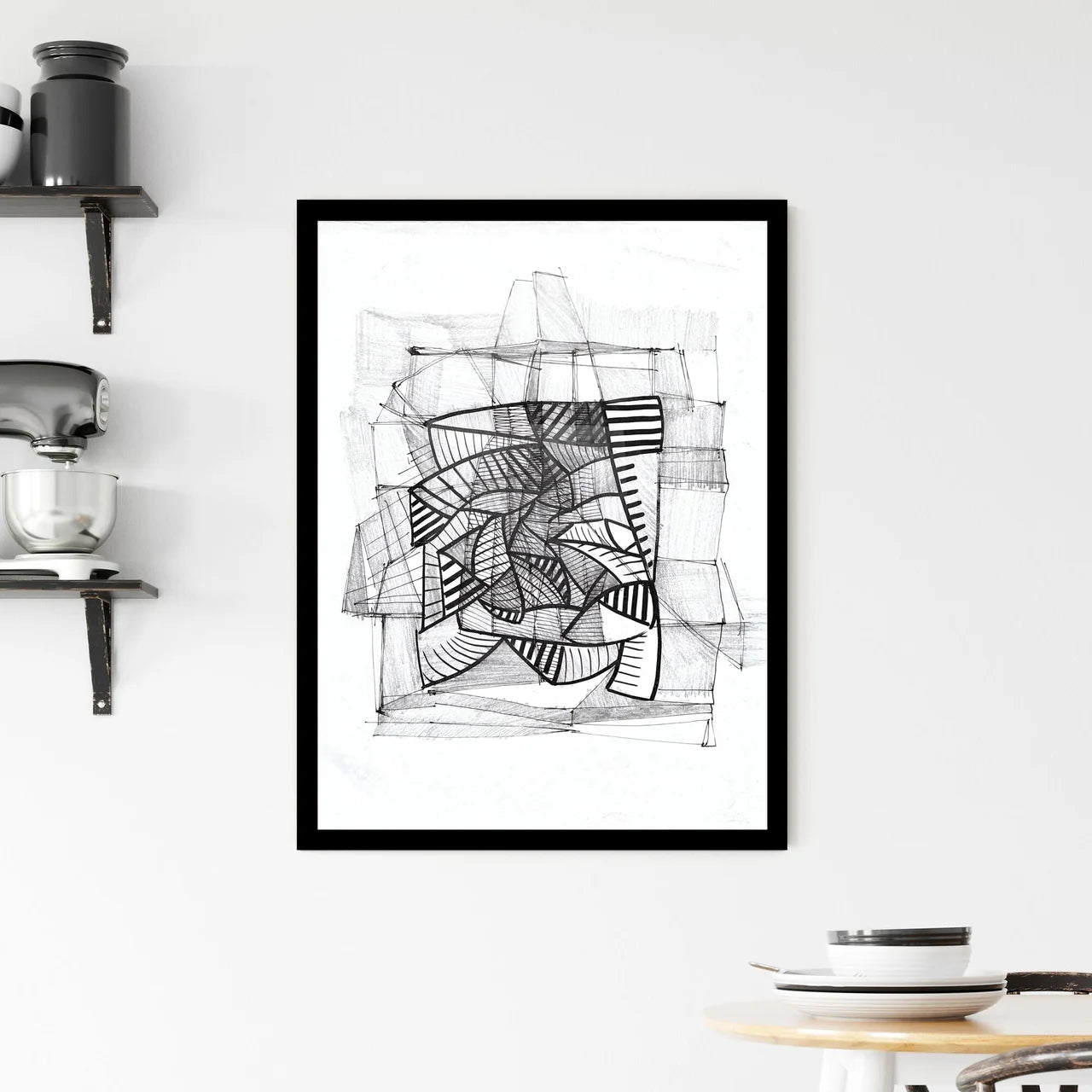 Chaos in Linear Harmony: The Dance of Shadows and Lines Framed Print