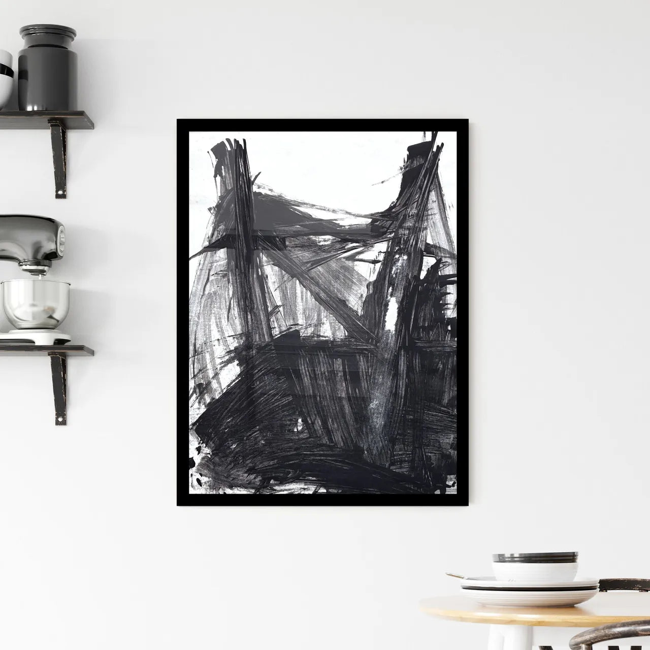 Chaos Revealed: The Dance of Monochrome Shadows and Lines Framed Print
