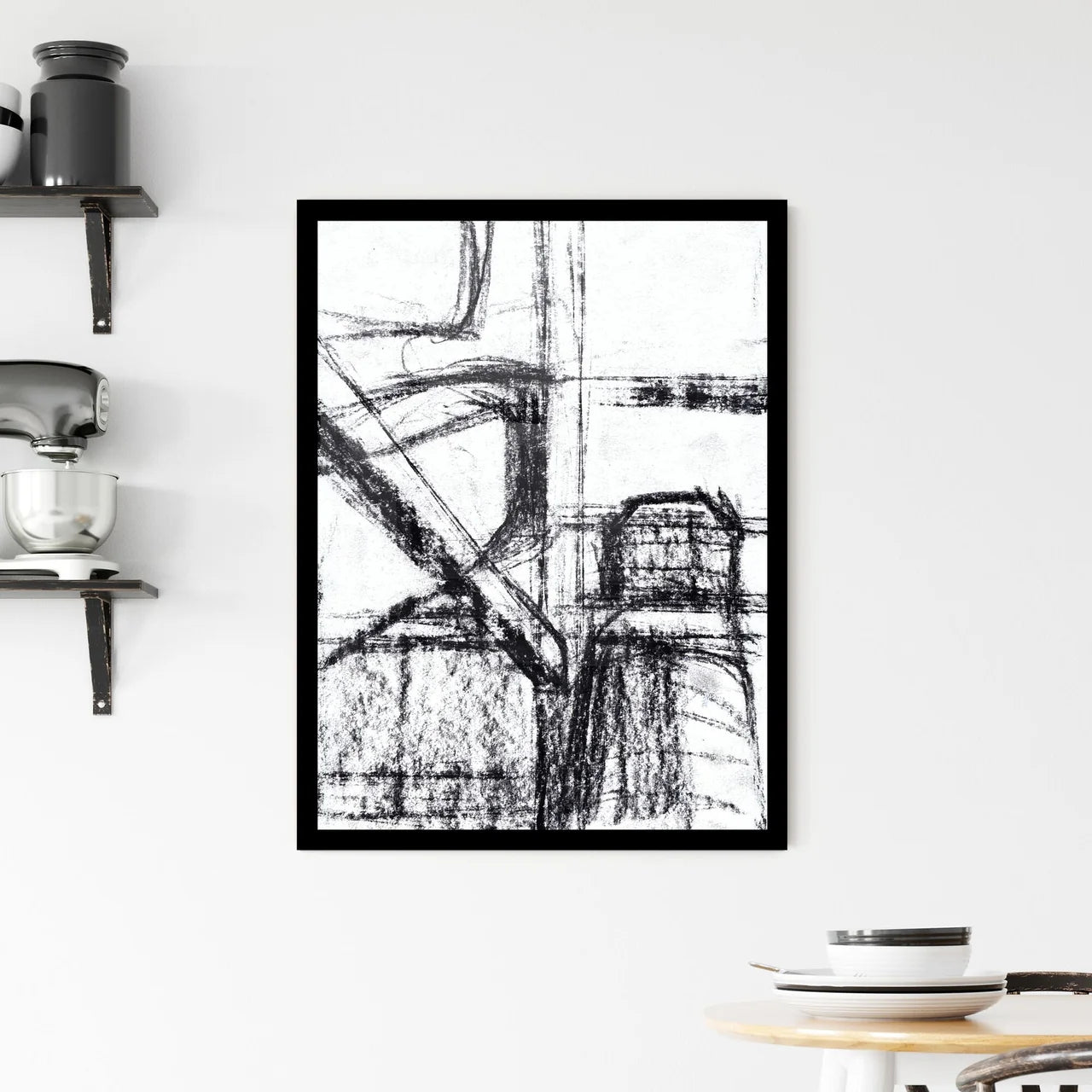 Chaotic Lines: Embracing the Dance of Shadows and Structure Framed Print