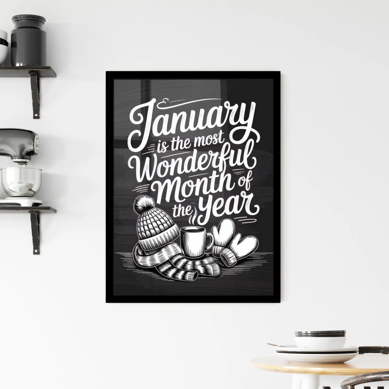 Charming January Celebration: Embrace the Most Wonderful Month with Cozy Warmth and Cheerful Vibes. Framed Print