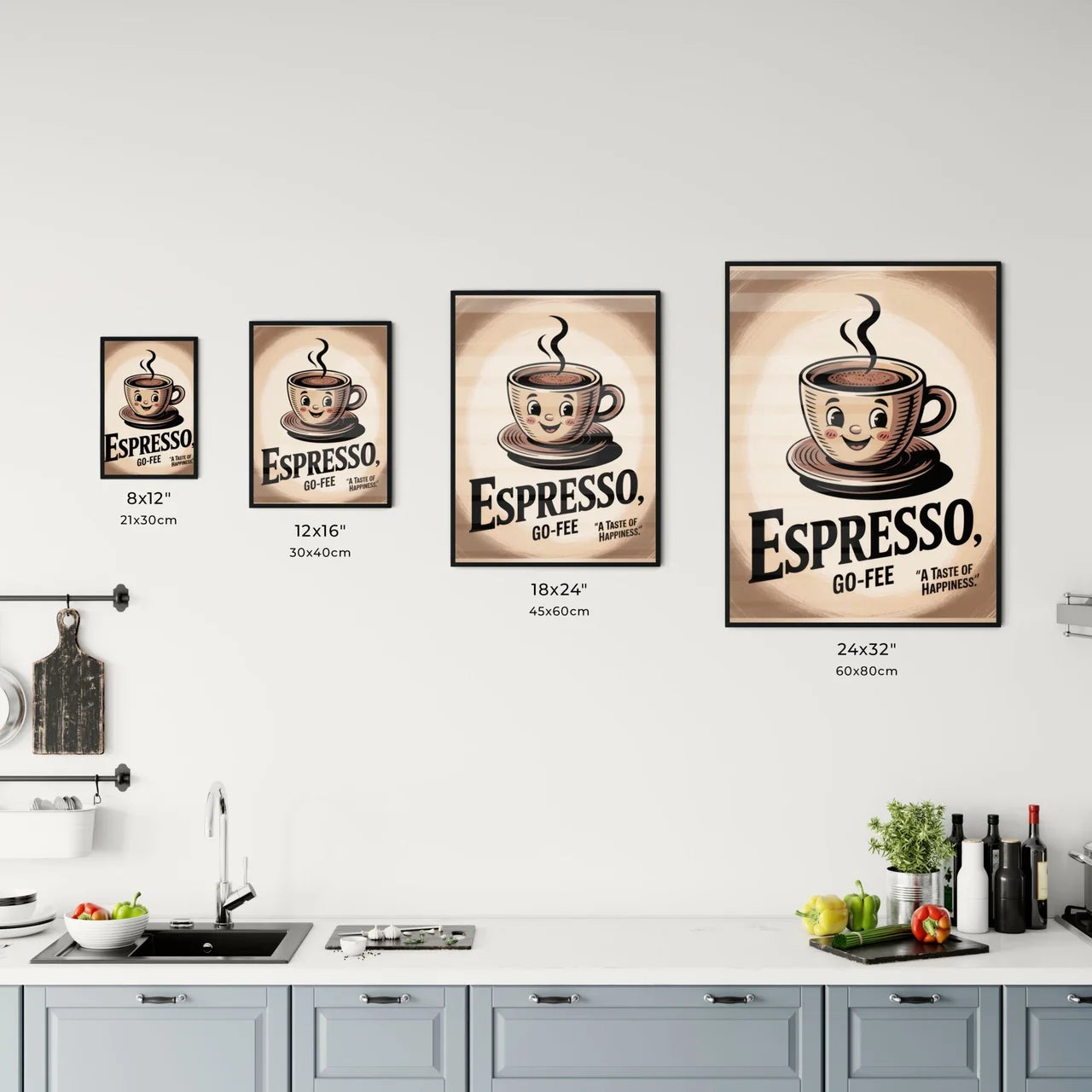 Cheerful Espresso Mug Illustration with Playful Smile, Capturing the Joy of Coffee Moments. Chart