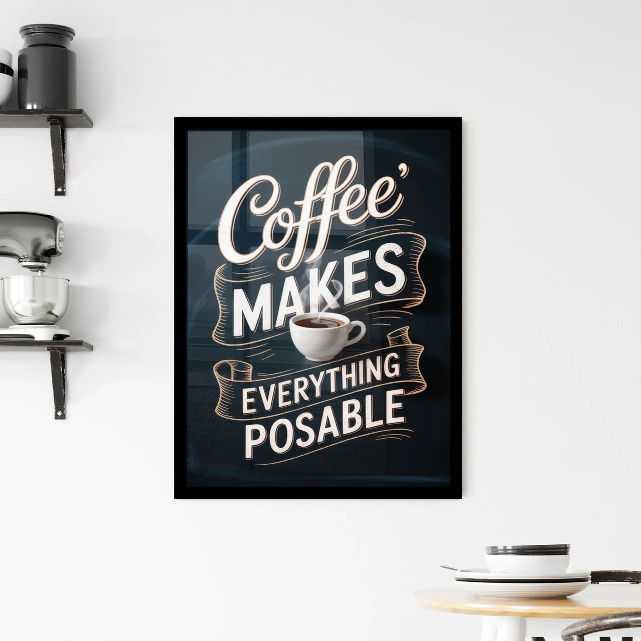 Coffee Makes Everything Possible: A Motivational Quote for Coffee Lovers and Enthusiasts Framed Print