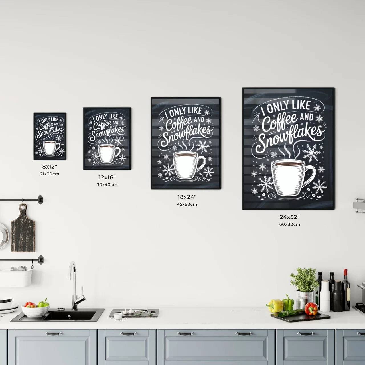 Cozy Coffee and Snowflakes Illustration for Winter-Themed Decor or Merchandise. Chart