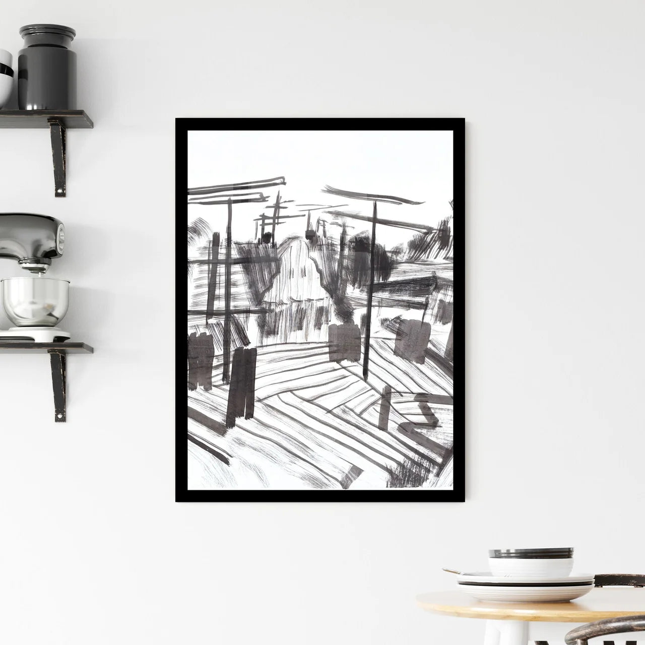 Echoes of Structure: Shadows and Lines Beyond Time and Space Framed Print
