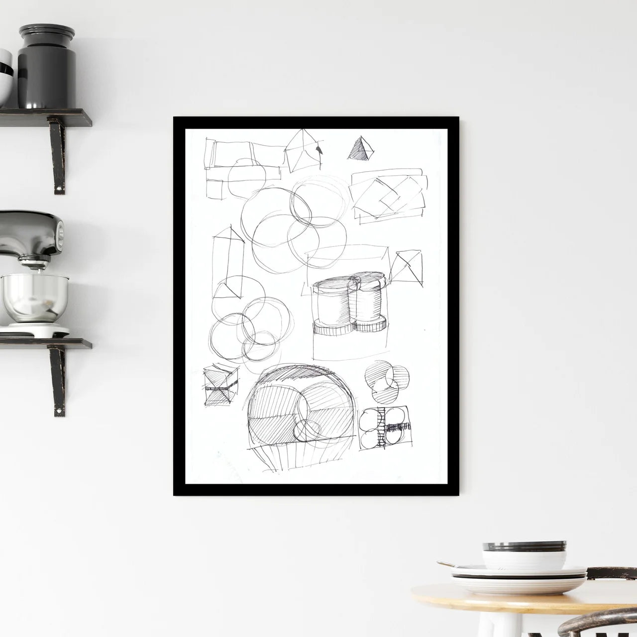 Exploring Geometric Harmony: A Study in Shapes and Shadows Framed Print