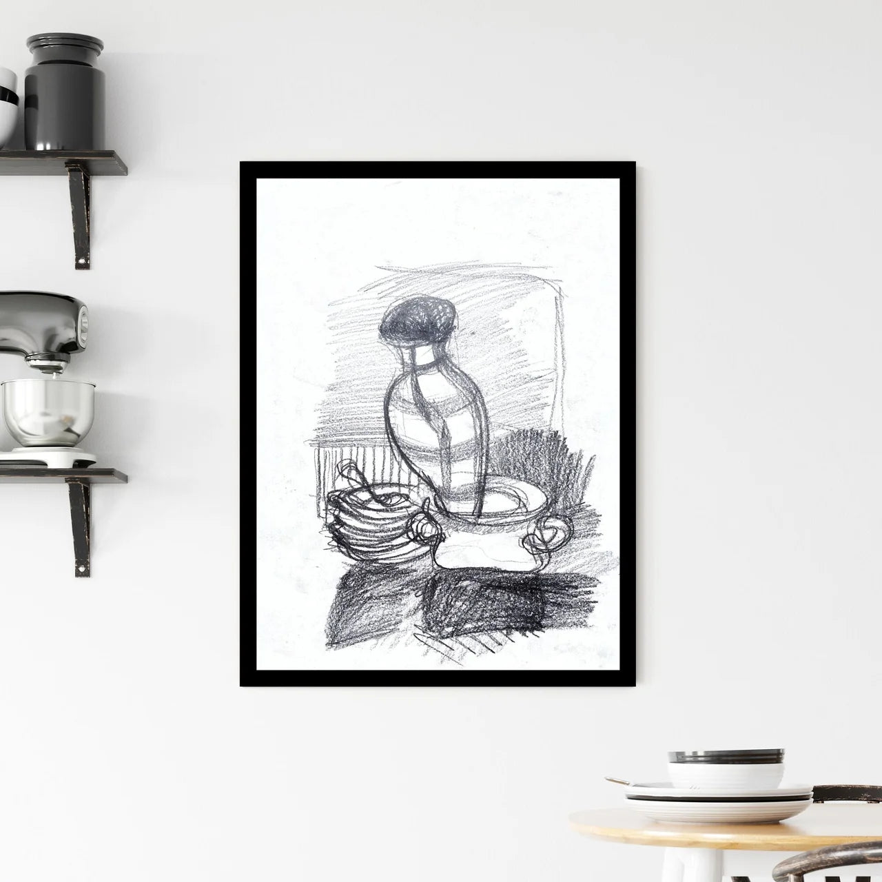 Fluid Forms: Embracing Shadows and Silhouettes in Minimalist Composition Framed Print