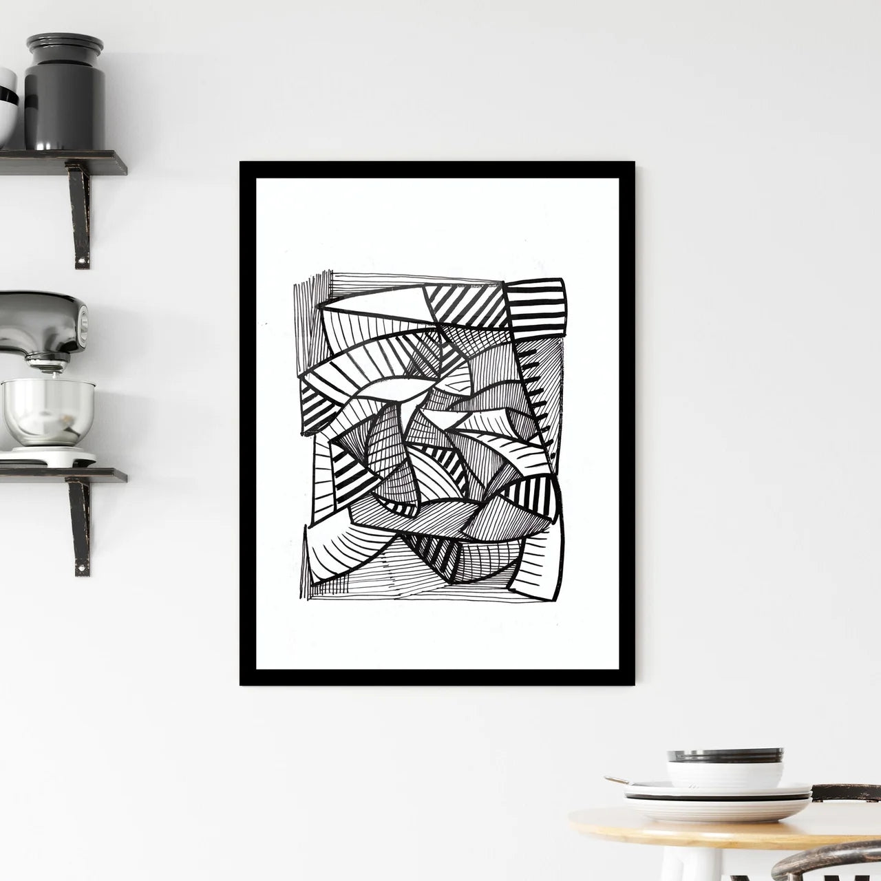 Fractured Rhythms: A Dance of Lines and Shadows Framed Print