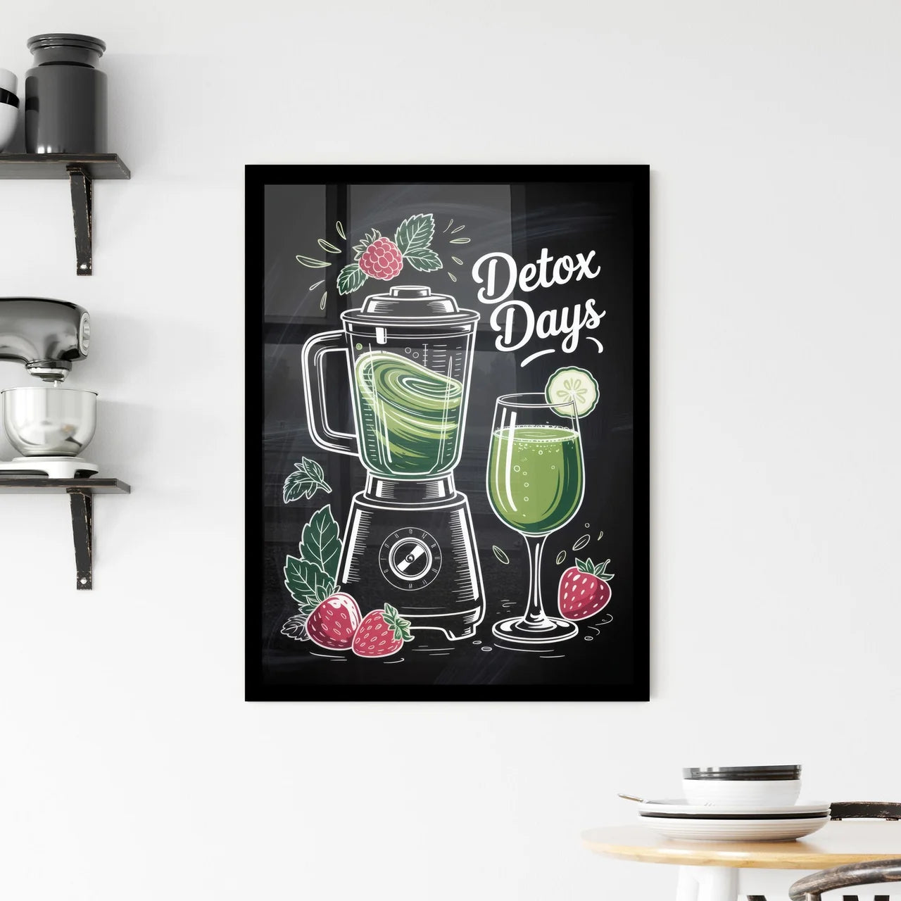 Fresh Smoothies and Detox Drinks: A Vibrant Blender and Refreshing Glass of Green Goodness Framed Print