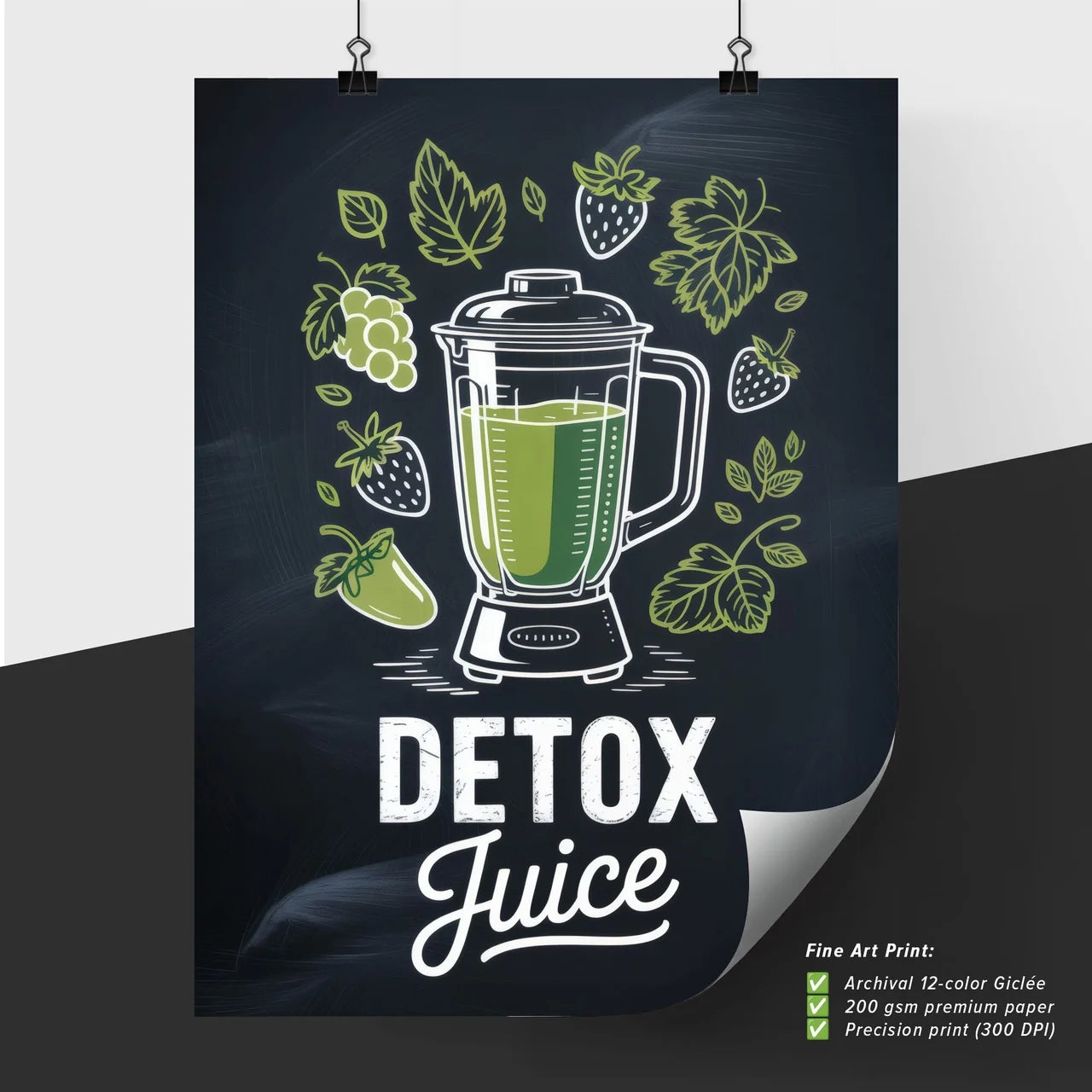 Fresh and Vibrant Detox Juice Blend with Fruits and Greens in a Stylish Blender Illustration.