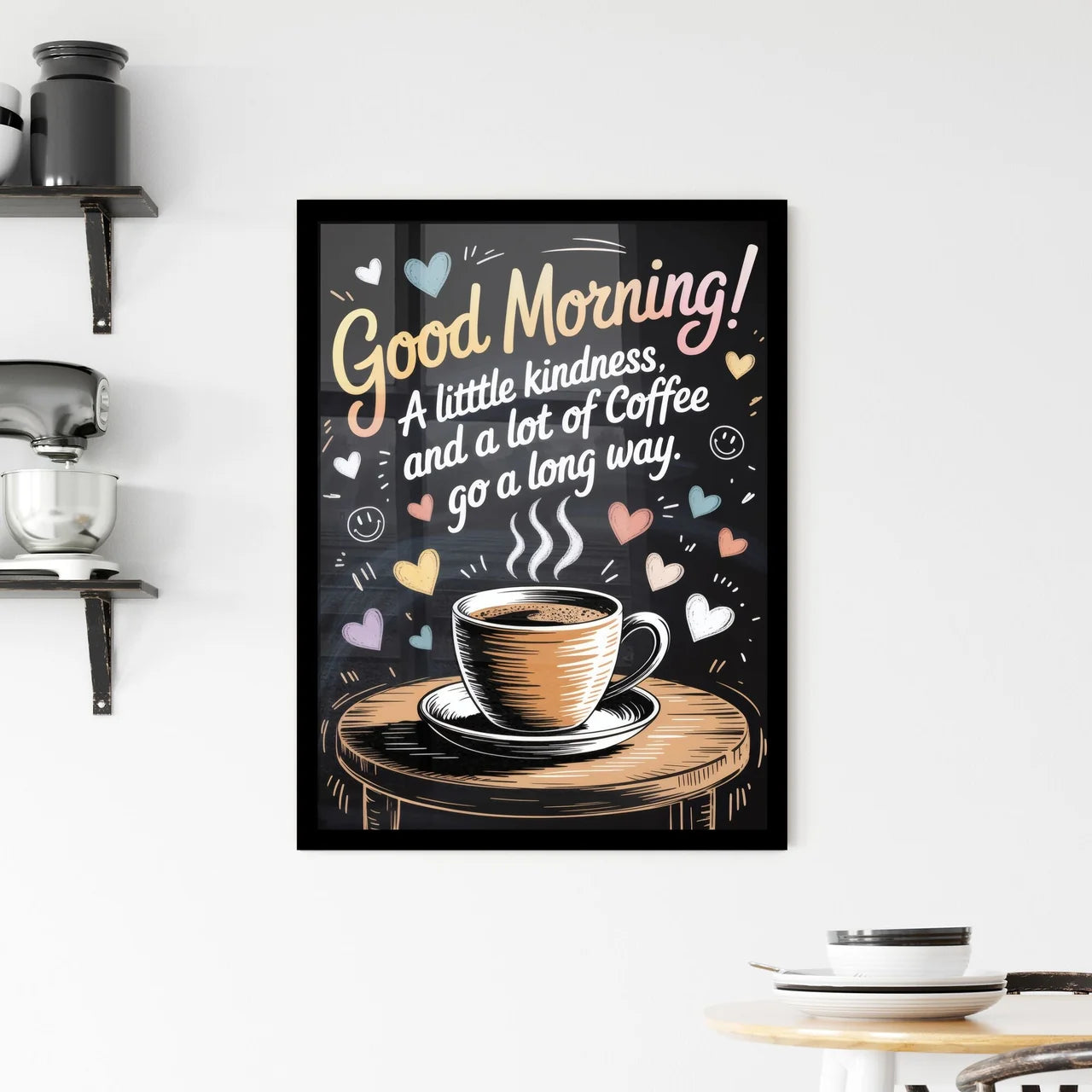 Good Morning! Embrace Kindness and Coffee for a Bright Start to Your Day. Framed Print