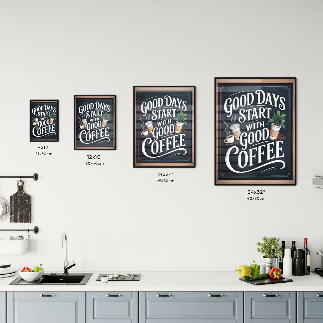 Hand-painted Coffee Motivational Sign Featuring Chic Design with Cups and Coffee Beans for Cafe Decor. Chart