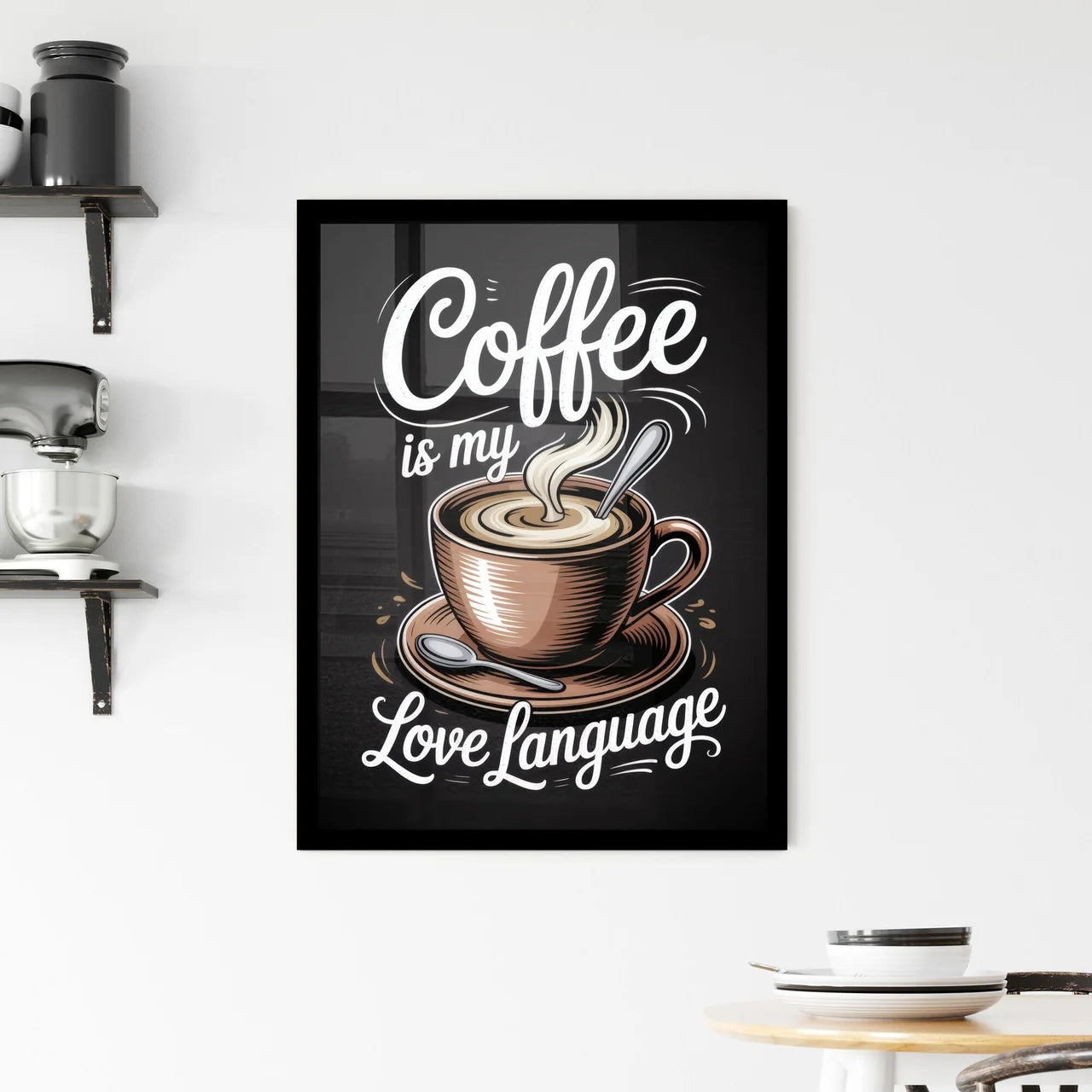 Heartwarming Coffee Art: Celebrating the Language of Love Through a Rich Brewed Experience Framed Print