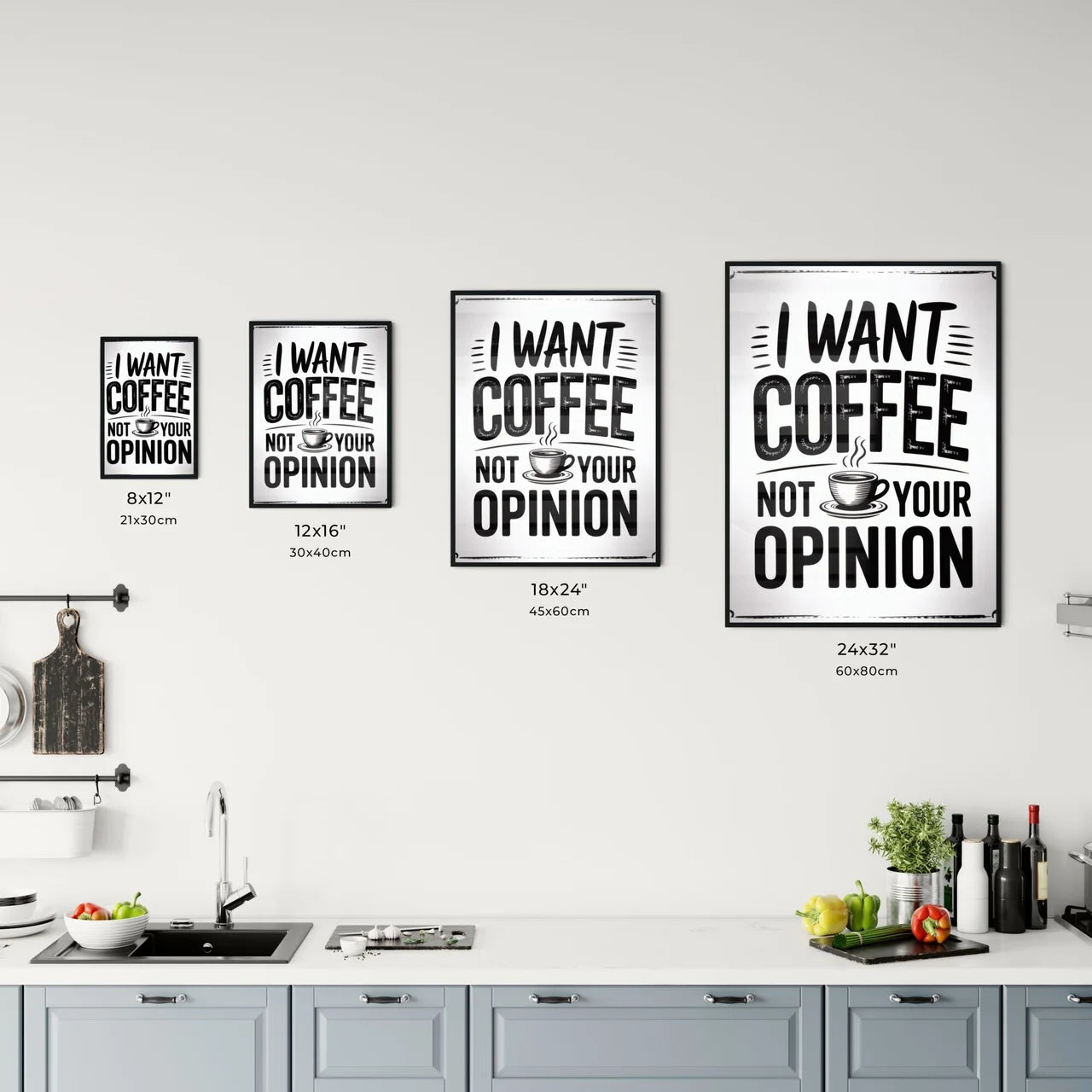 Humorous Coffee Quote: Prioritizing Coffee Over Opinions in a Charming Design Chart