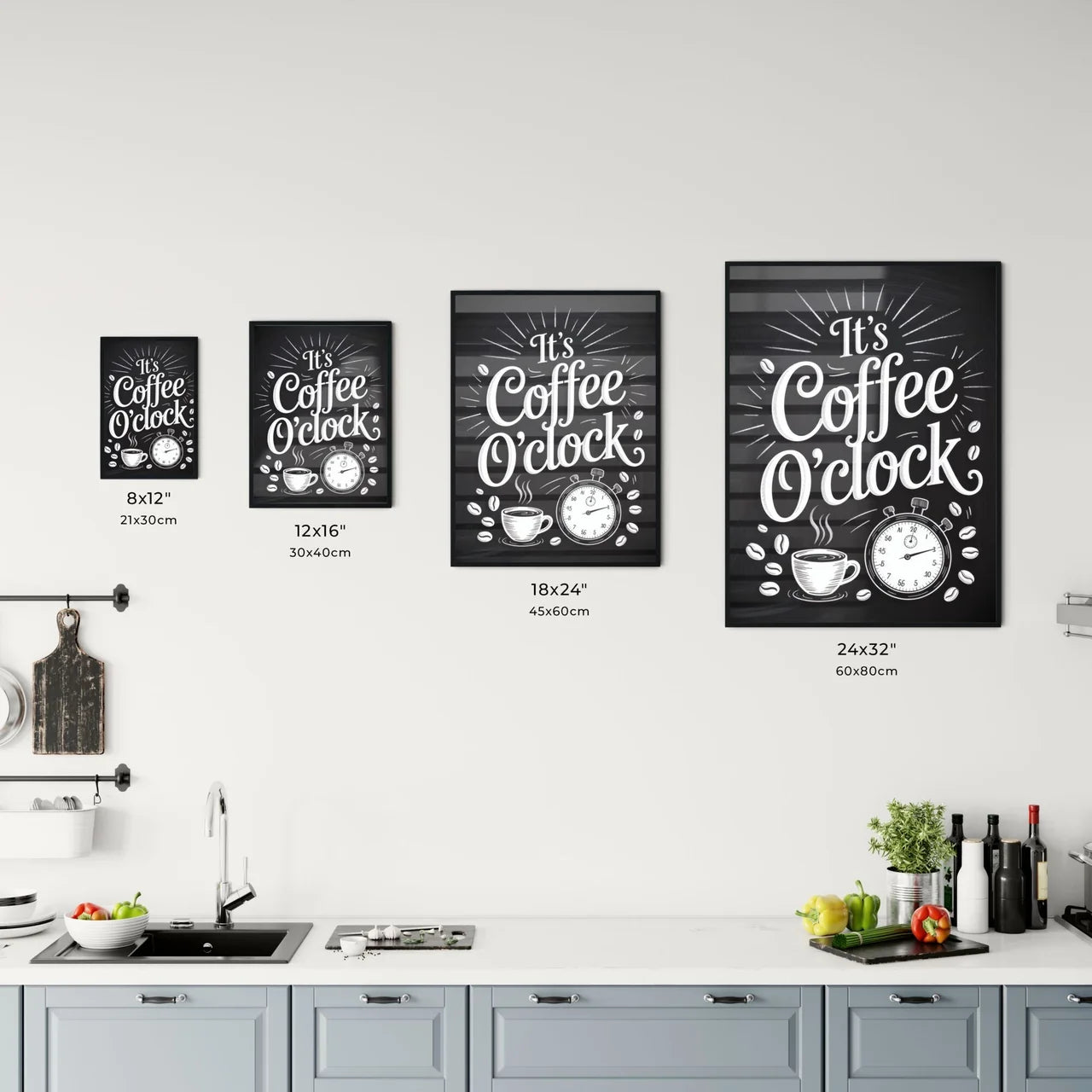 It's Coffee O'clock: A Whimsical illustration celebrating coffee moments with charming typography and playful imagery. Chart
