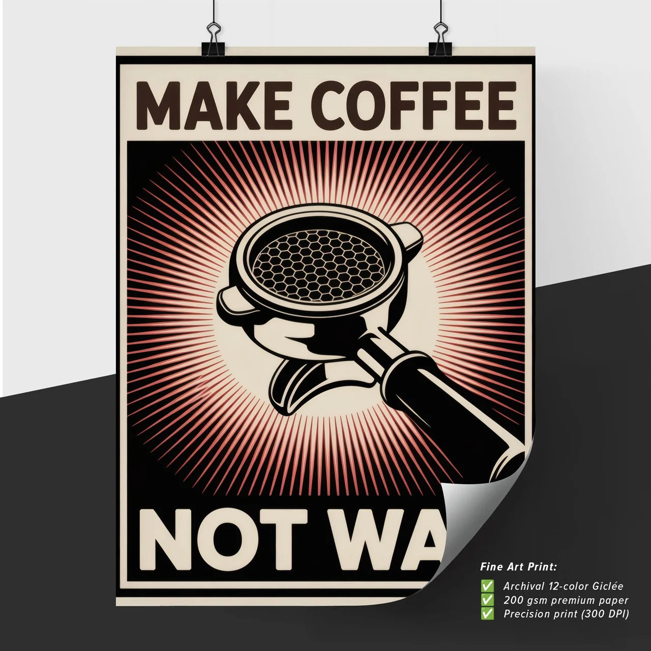 Make Coffee Not War: Embrace Peaceful Brewing with a Bold Statement Design.