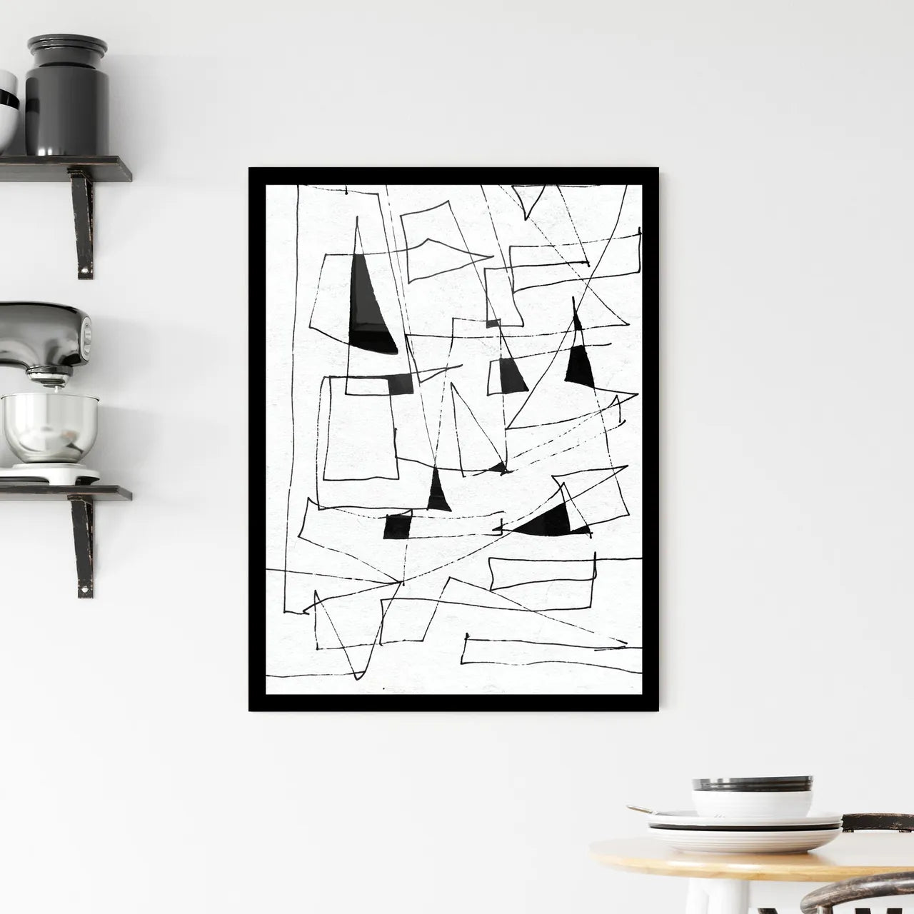 Navigating Chaos: The Dance of Abstract Forms and Lines Framed Print