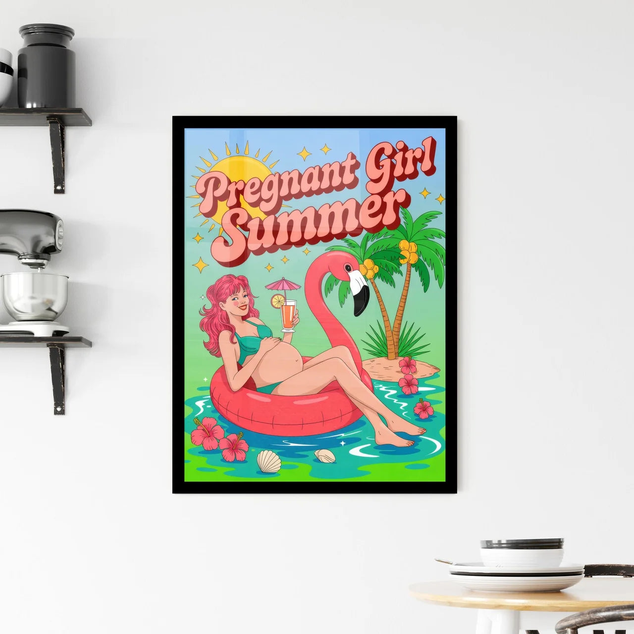 Pregnant Girl Summer: Embrace Relaxation and Joy by the Poolside with Tropical Vibes and Fun! Framed Print