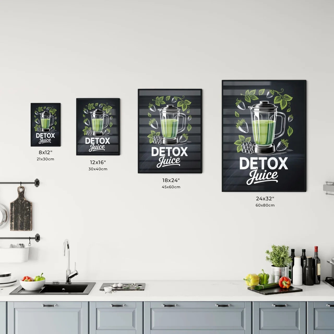 Refreshing Detox Juice Made with Fresh Ingredients in a Stylish Blender on Chalkboard Background. Chart
