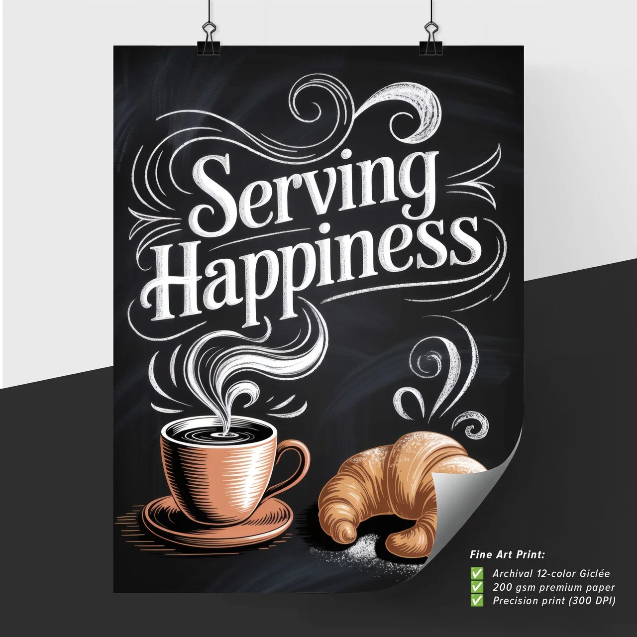 Serving Happiness: A Cozy Coffee Cup and Croissant Illustration for a Warm Café Atmosphere.