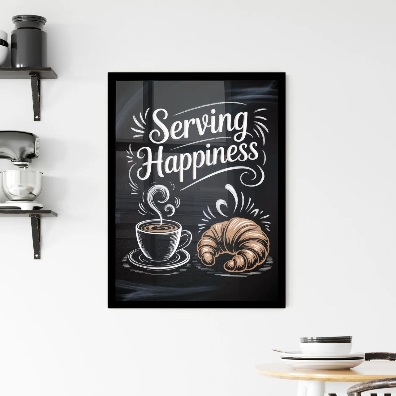 Serving Happiness: A Cozy Coffee and Croissant Experience Awaiting You. Framed Print