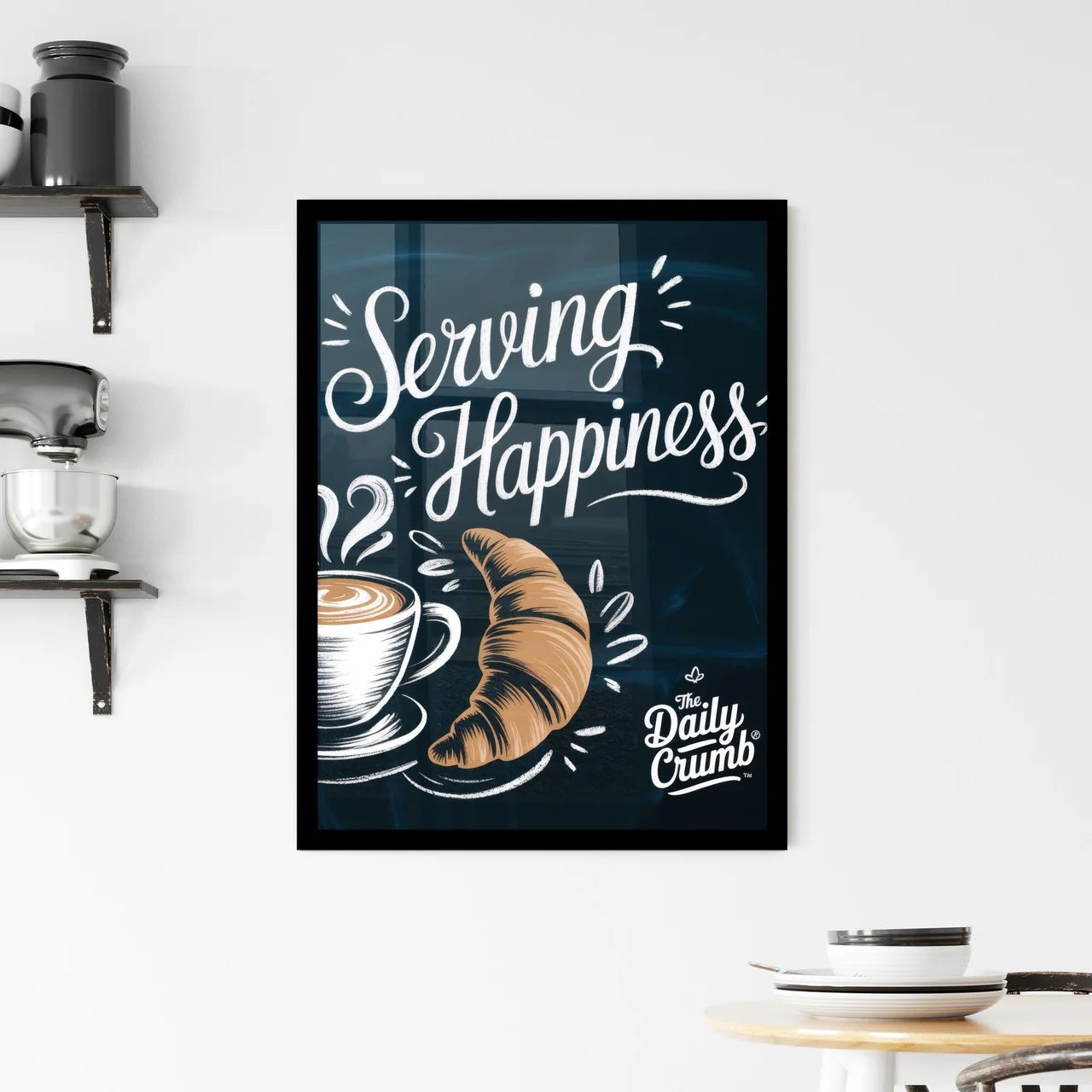 Serving Happiness: A Cozy Coffee and Croissant Experience at The Daily Crumb Café. Framed Print