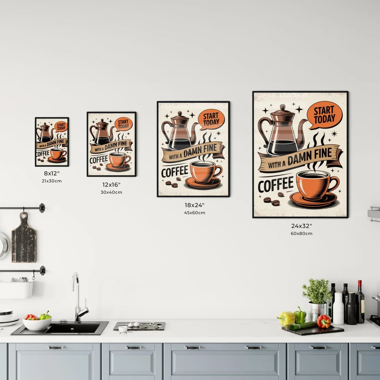 Start Today with a Damn Fine Coffee - Vintage Style Illustration for Coffee Lovers. Chart