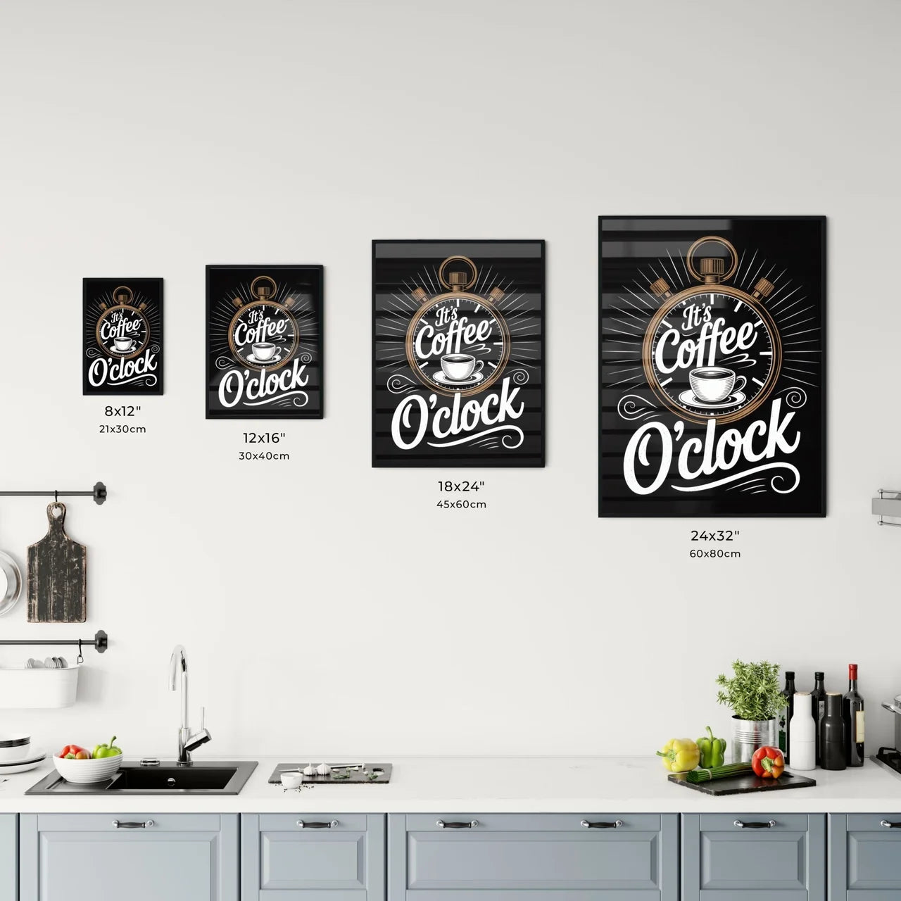 Stylish Coffee O'clock Illustration with Stopwatch and Coffee Cup on Black Background Chart