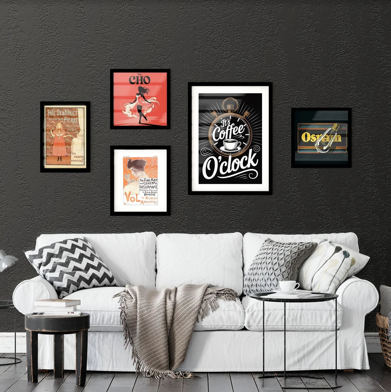 Stylish Coffee O'clock Illustration with Stopwatch and Coffee Cup on Black Background Collection