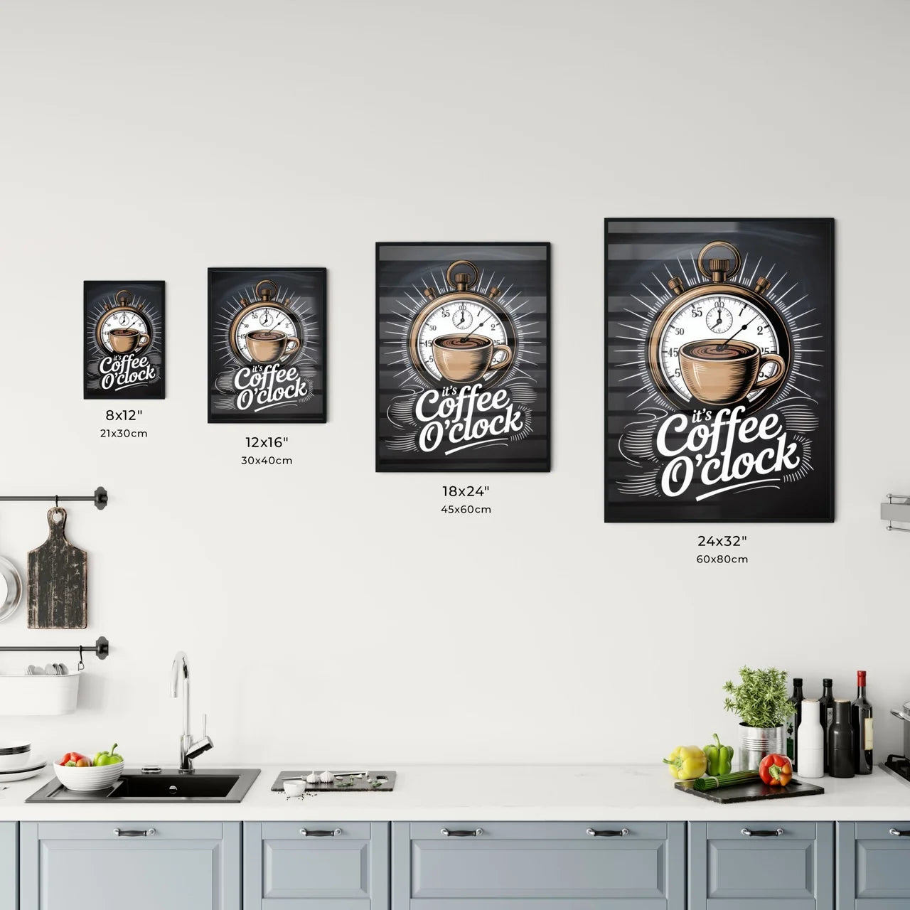 Stylish Coffee Time Illustration with Stopwatch and Charming Typography for Coffee Lovers Chart