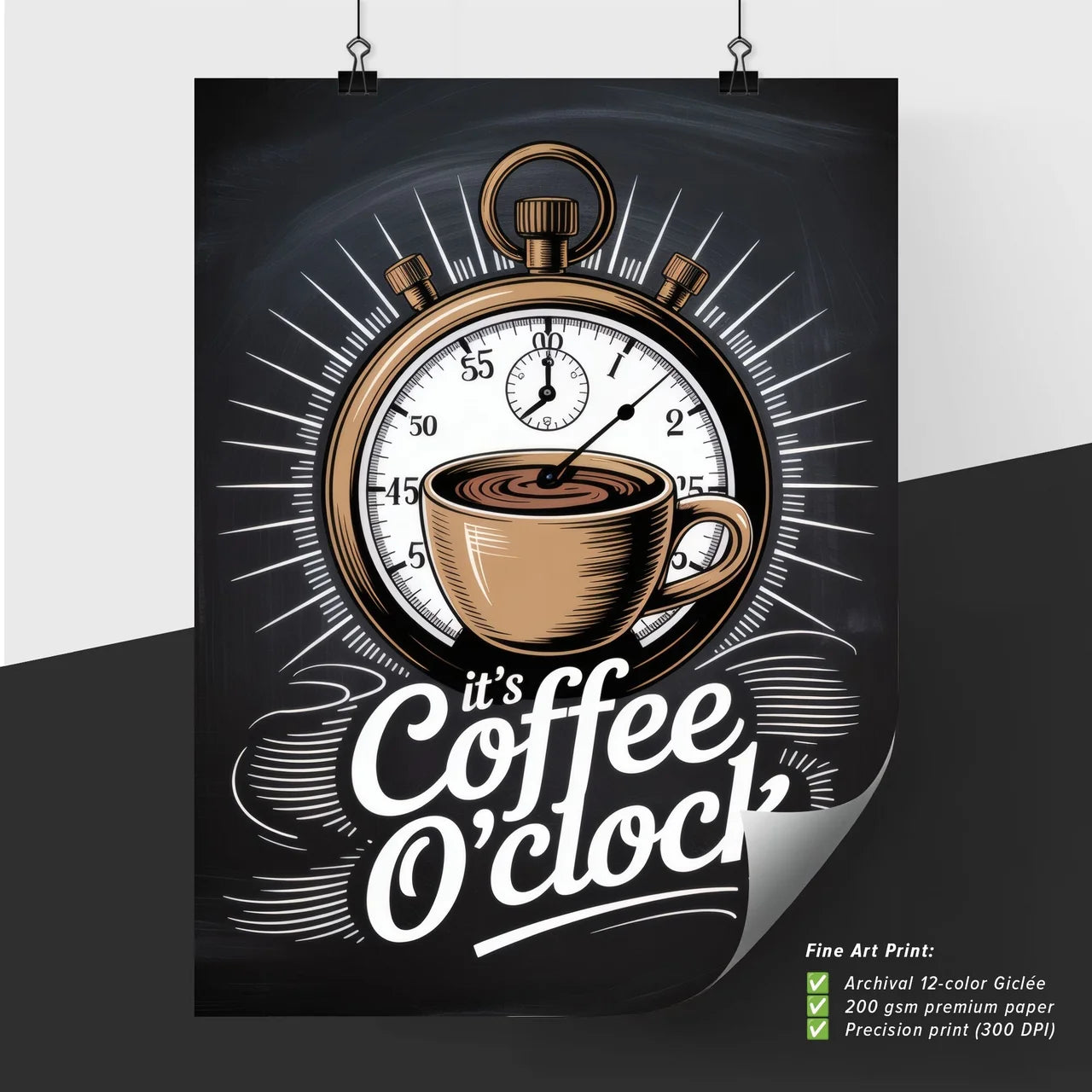 Stylish Coffee Time Illustration with Stopwatch and Charming Typography for Coffee Lovers