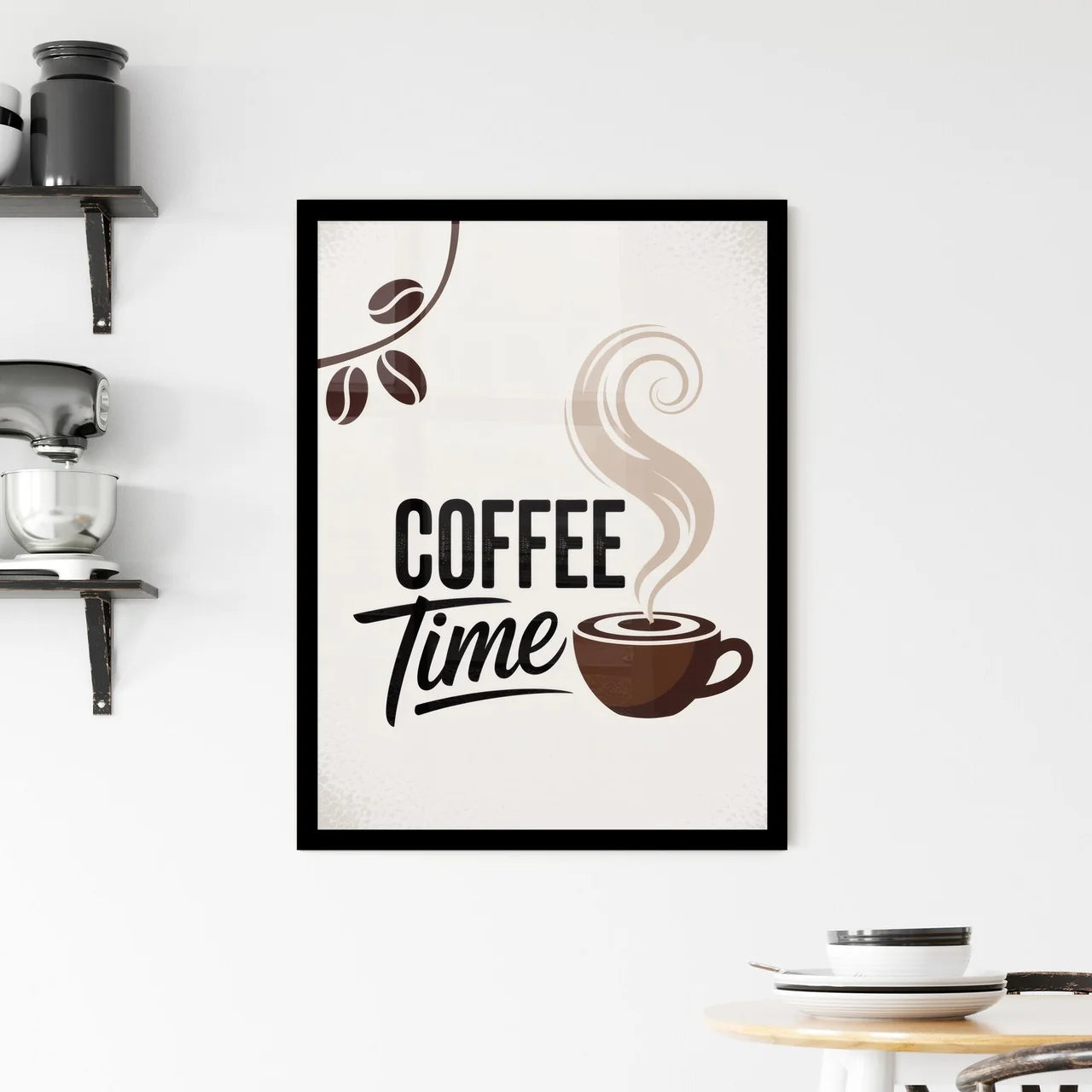 Stylish Coffee Time Logo with Steam and Coffee Beans for Unique Branding and Marketing Purposes. Framed Print