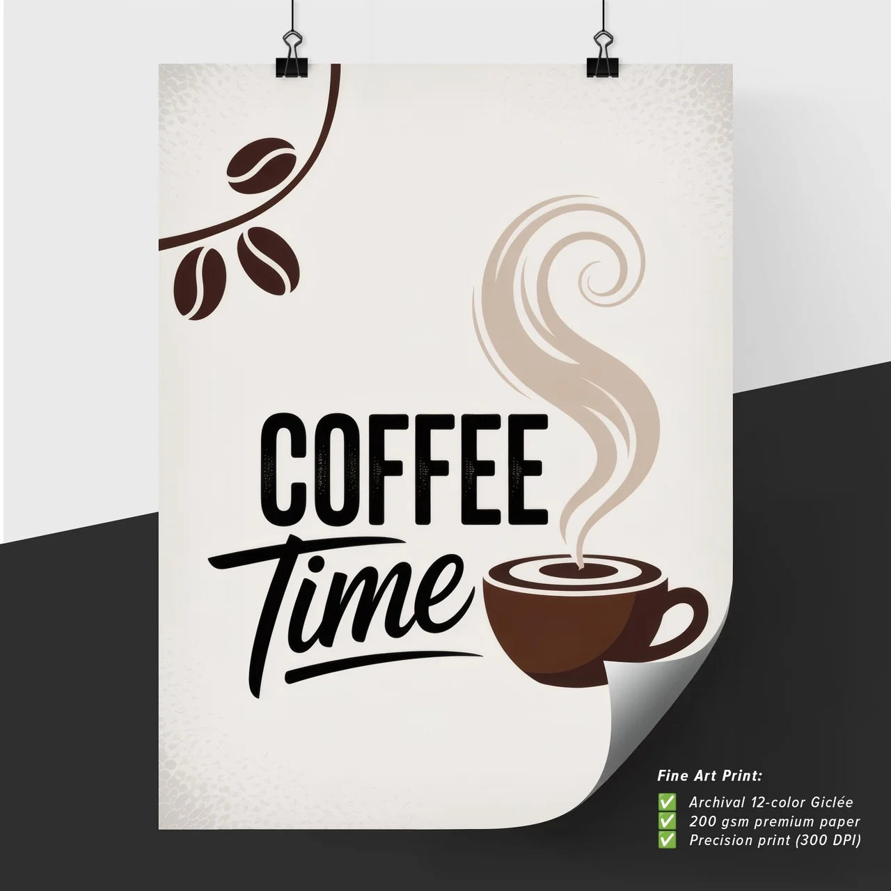 Stylish Coffee Time Logo with Steam and Coffee Beans for Unique Branding and Marketing Purposes.