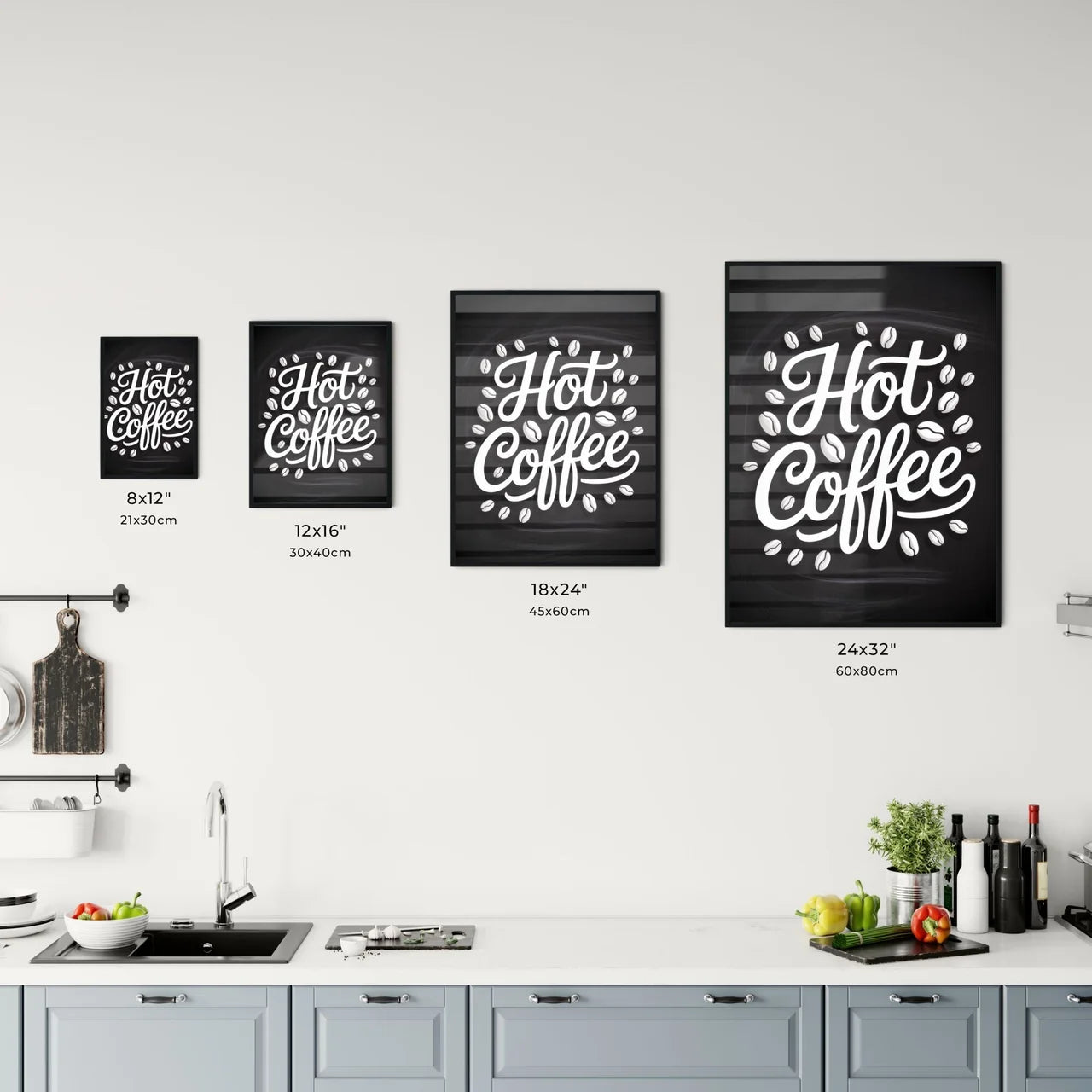 Stylish Typography of 'Hot Coffee' Surrounded by Coffee Beans on a Dark Background Chart
