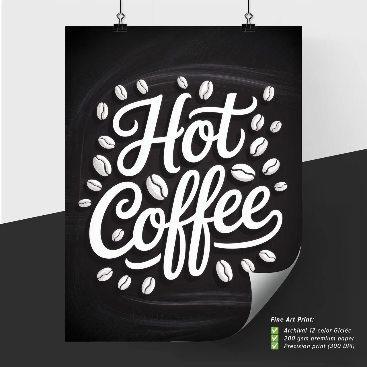 Stylish Typography of 'Hot Coffee' Surrounded by Coffee Beans on a Dark Background