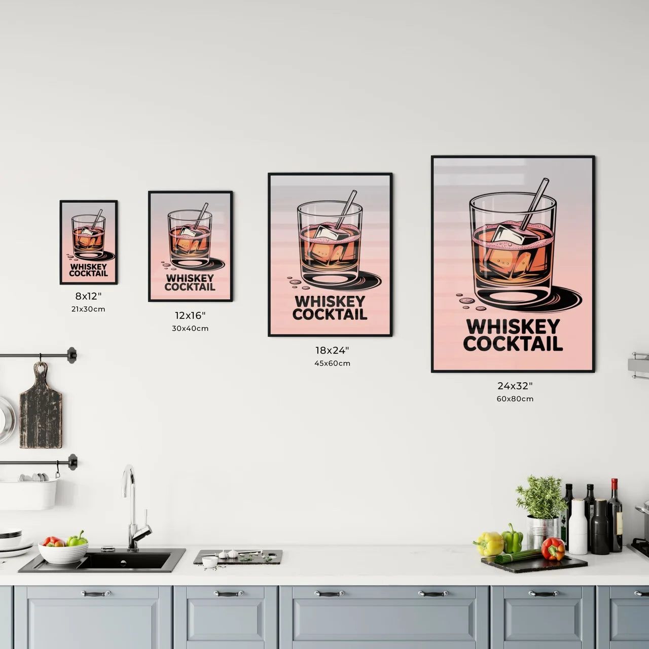 Stylish Whiskey Cocktail Illustration with Ice and Straw on a Gradient Background for Contemporary Bar Themes. Chart