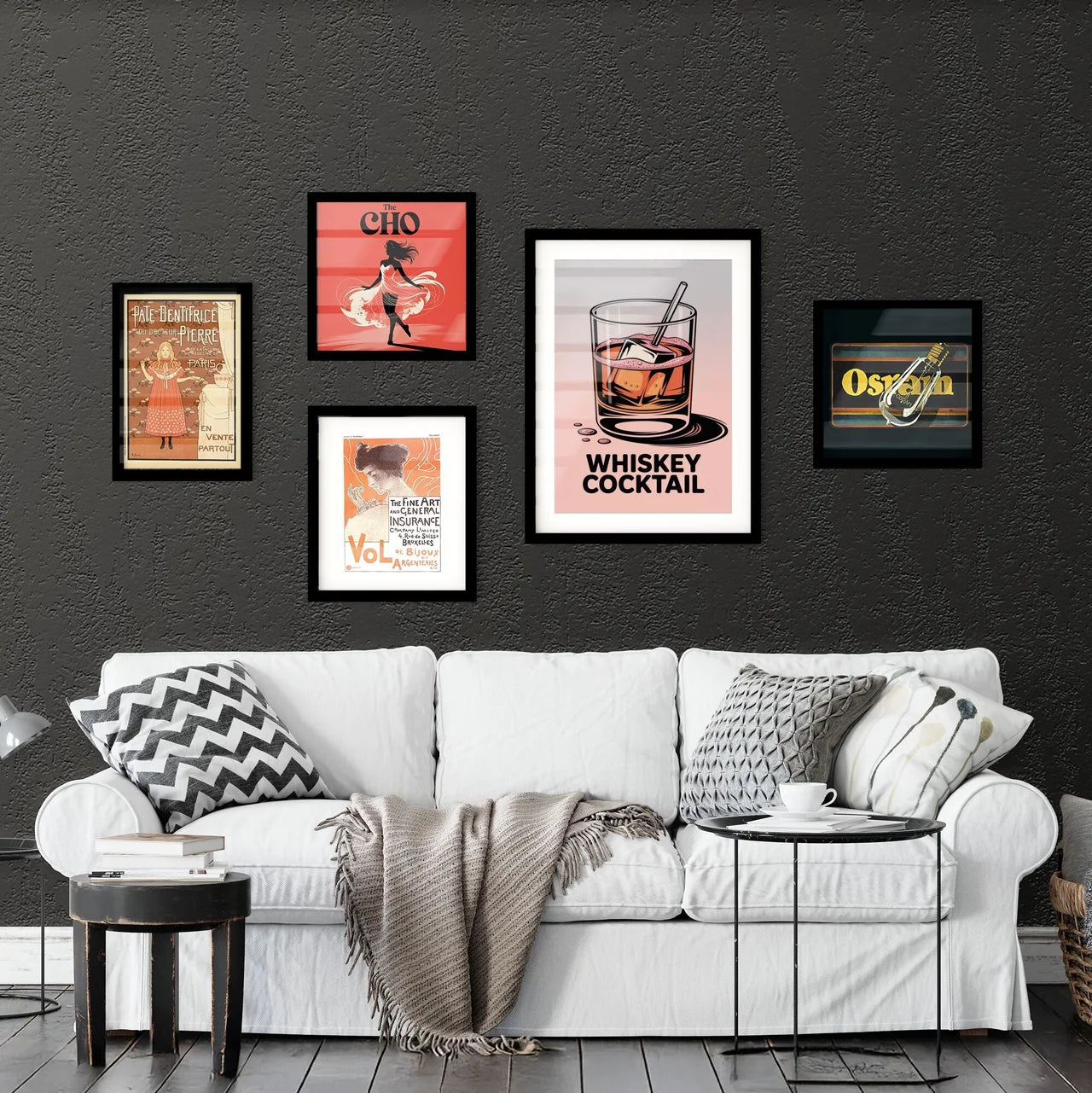 Stylish Whiskey Cocktail Illustration with Ice and Straw on a Gradient Background for Contemporary Bar Themes. Collection