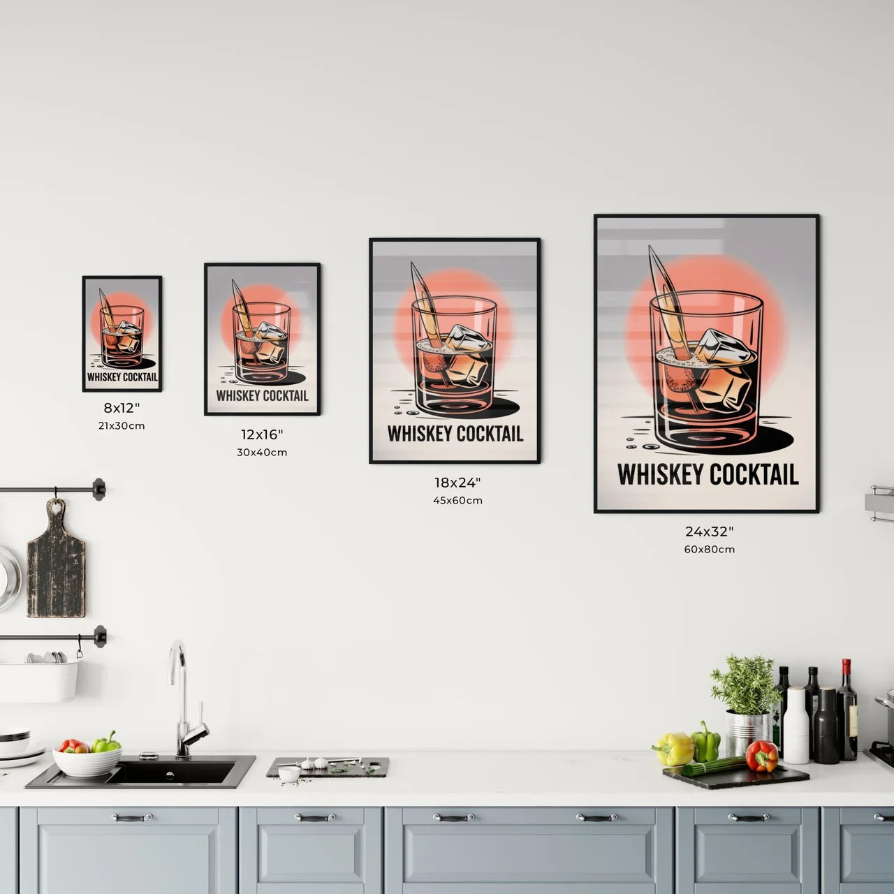 Stylish Whiskey Cocktail with Ice and Garnish in an Artistic Glass Design Chart