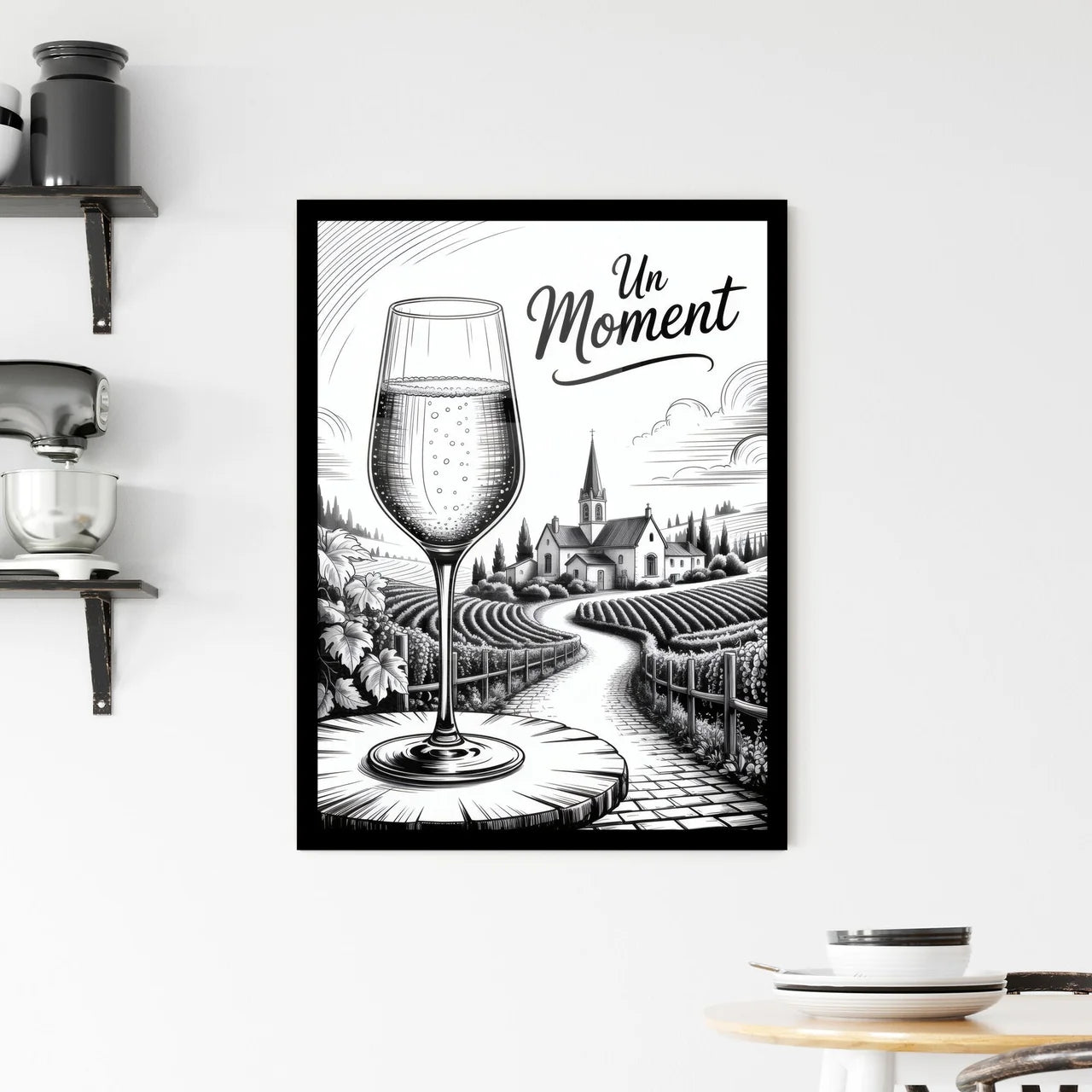 Un Moment: Celebrate Life with Sparkling Wine Over Scenic Vineyard Views. Framed Print