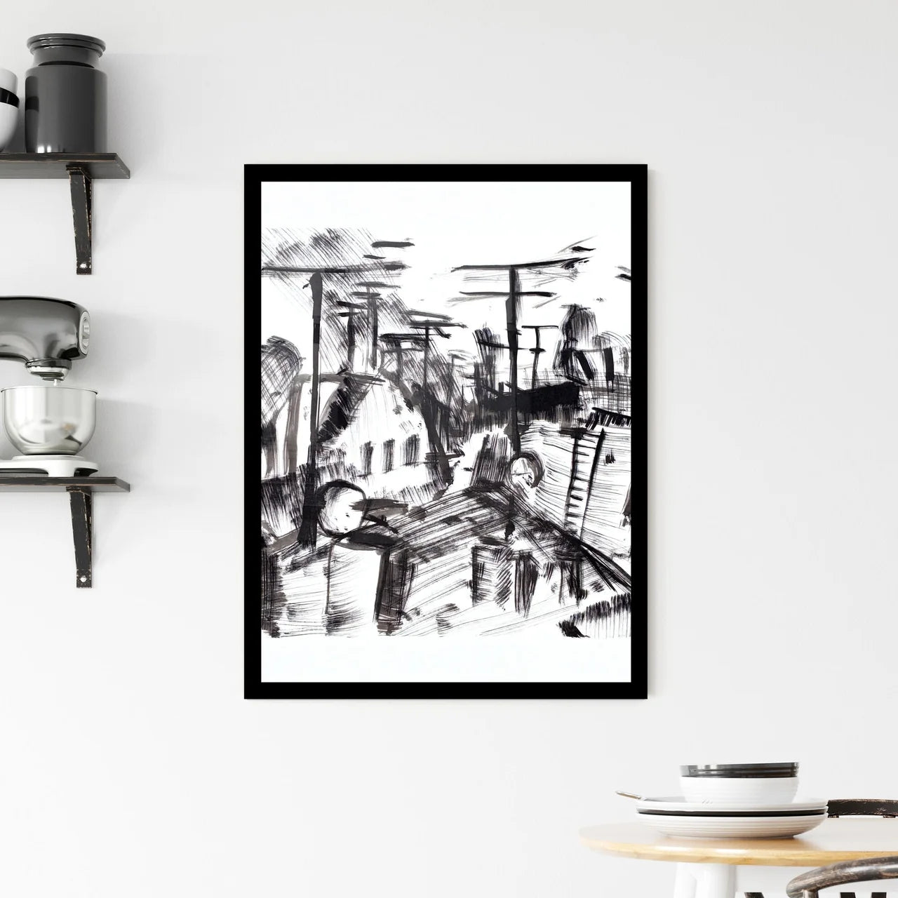 Urban Silence: Echoes of Shadows and Lines in Motion Framed Print