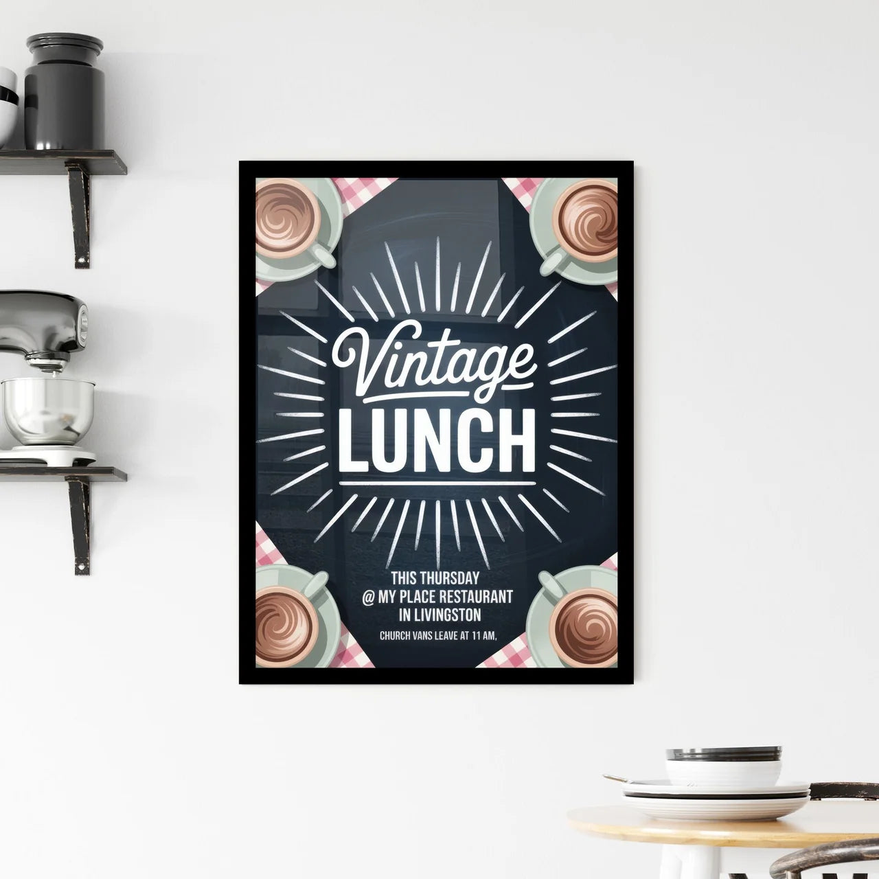 Vintage Lunch Invitation: Enjoy Delicious Cuisine at My Place Restaurant, Livingston - Join Us This Thursday! Framed Print