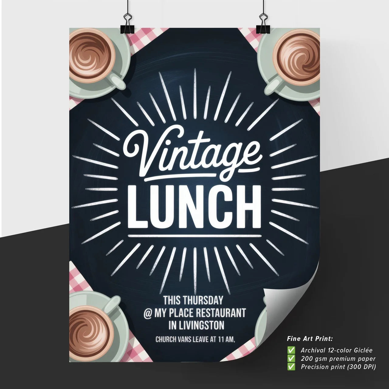 Vintage Lunch Invitation: Enjoy Delicious Cuisine at My Place Restaurant, Livingston - Join Us This Thursday!