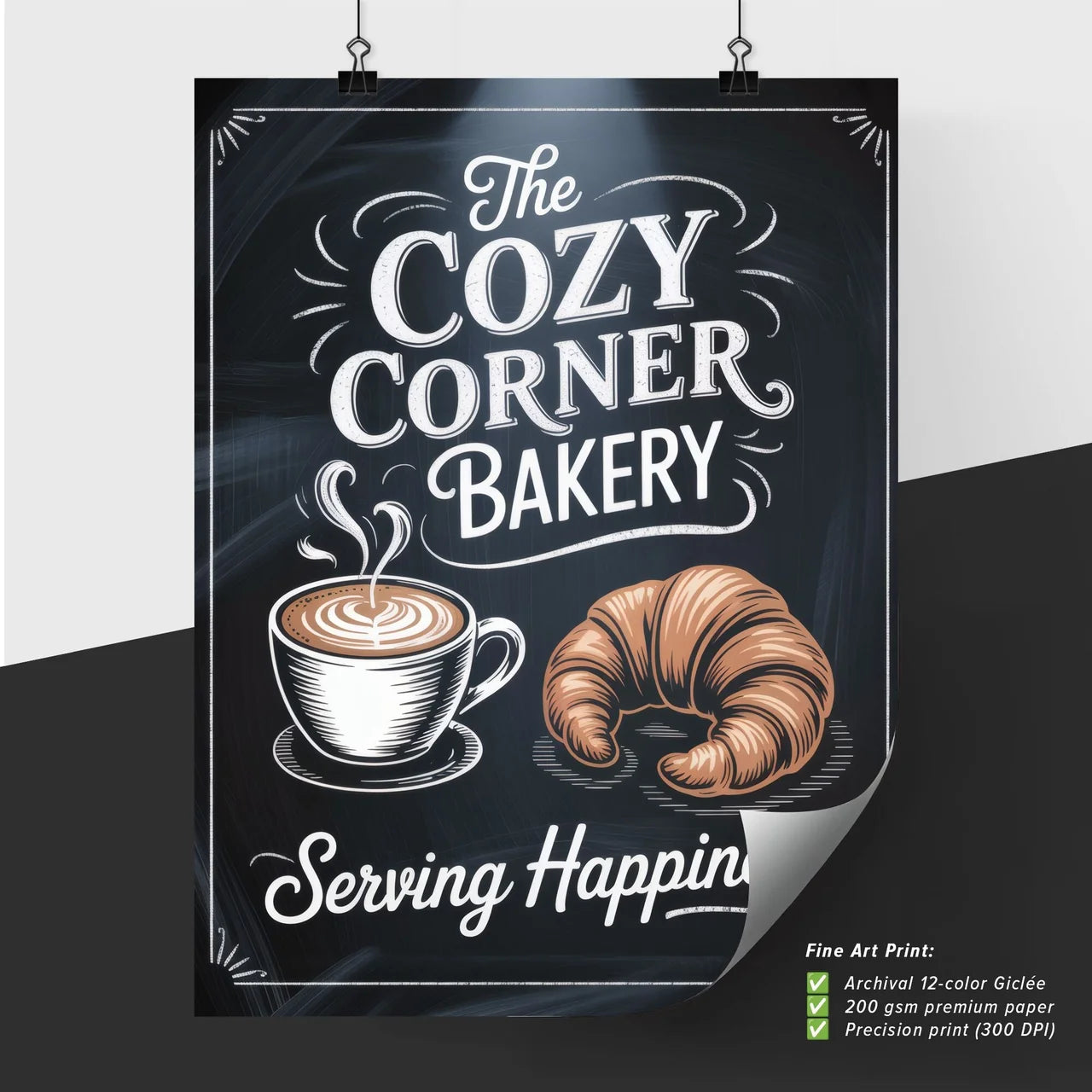Warm and Inviting Bakery Logo Featuring Coffee and Croissant, Emphasizing Happiness and Comfort.