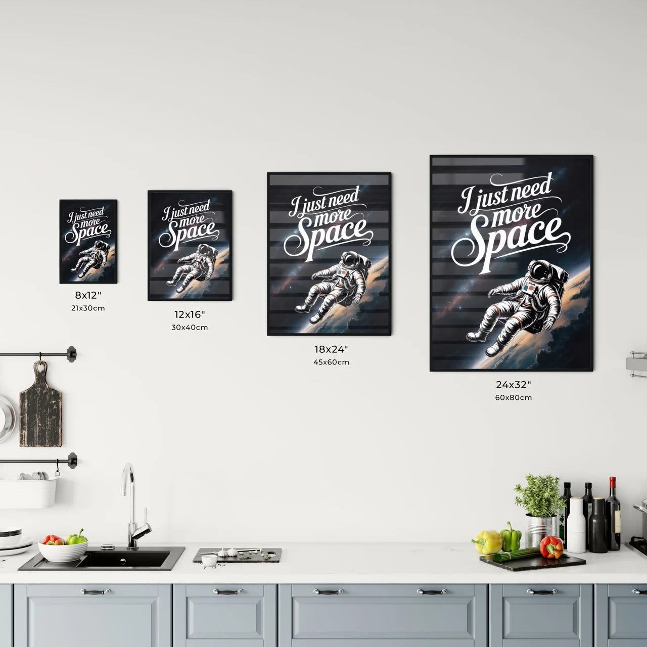 Whimsical Astronaut Floating in Space with Inspirational Phrase: 'I Just Need More Space' for Creative Imagery. Chart