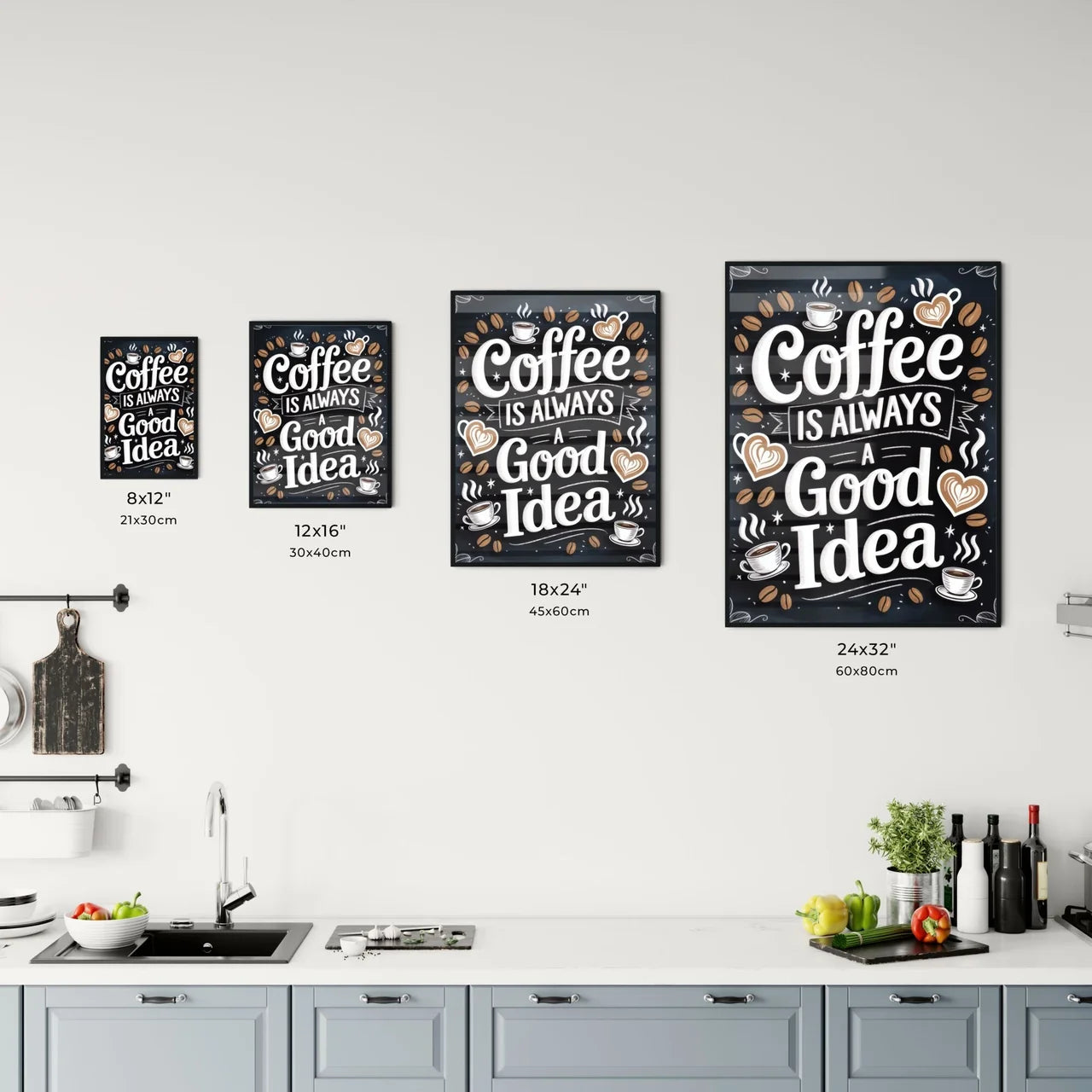 Whimsical Coffee Quote: 'Coffee is Always a Good Idea' with Illustrative Elements and Warm Colors. Chart